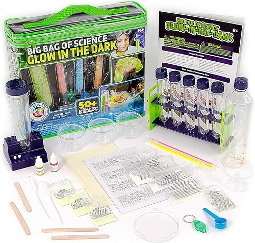 Bolsa grande de ciencia que brilla en la oscuridad, para niños de 8 a 12 años, laboratorio en una bolsa para hacer limo brillante y más de 50