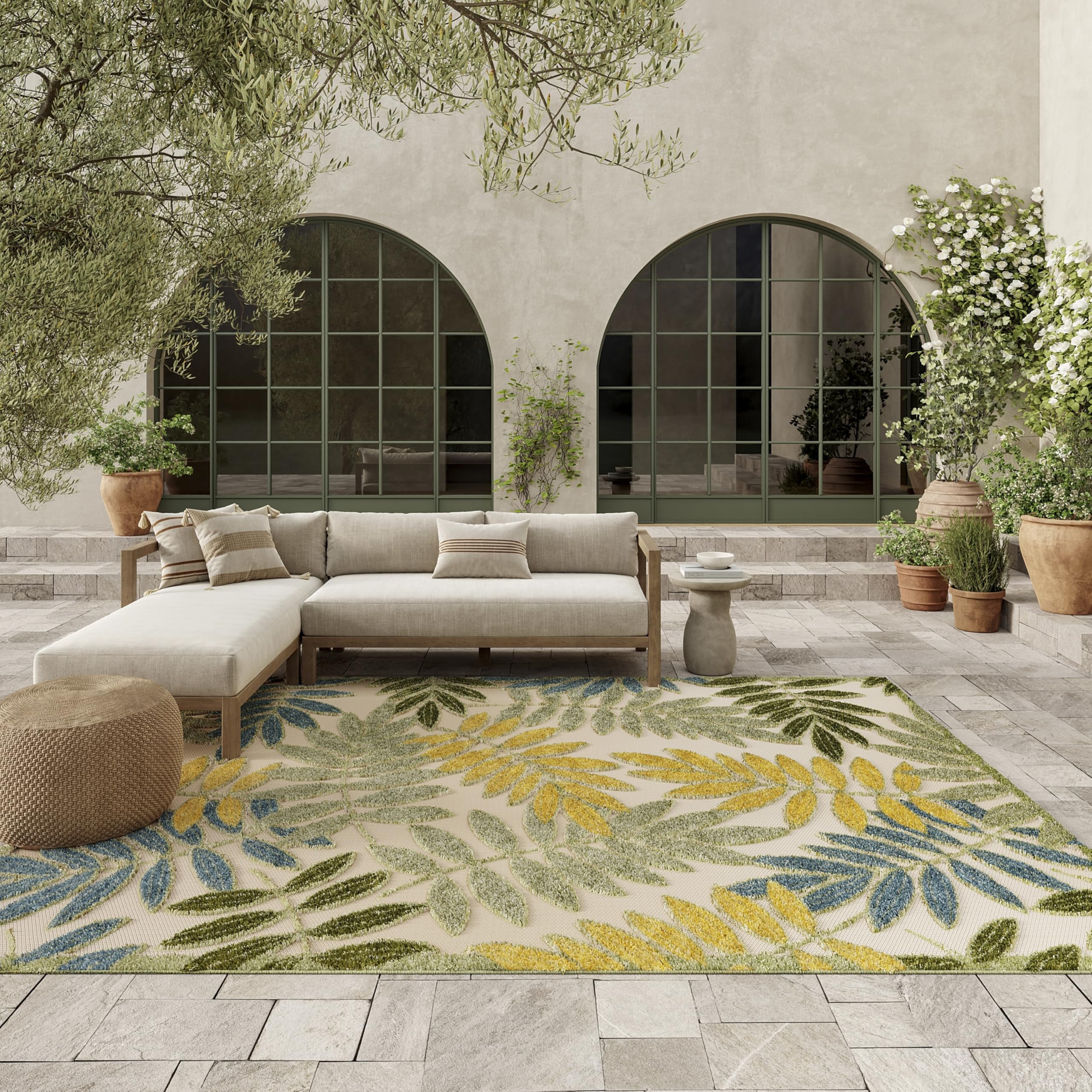 Nourison Home Aloha Green Multicolor 7'10" x 10'6" Area Rug - Easy Clean, Non Shedding, Bed Room, Living Room, Dining Room, Kitchen (8' x 11')