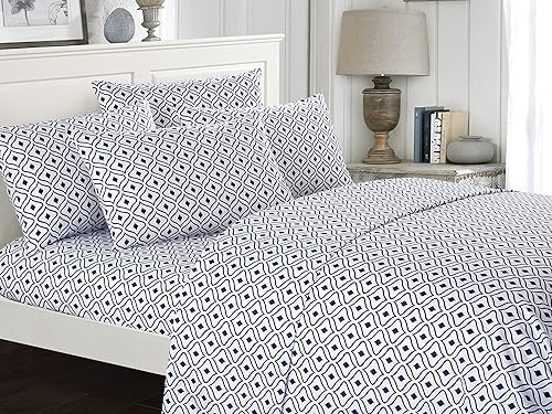 Miniatura 3 de Chic Home Ayala - Juego de 4 piezas súper suave con estampado de diamantes de dos tonos, diseño geométrico de bolsillo profundo, incluye sábanas