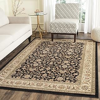 SAFAVIEH Lyndhurst Collection LNH316B Teppich, 150 x 200 cm, Schwarz und Elfenbein, traditionelles orientalisches Design, fusselfrei und pflegeleicht, ideal für stark frequentierte Bereiche im