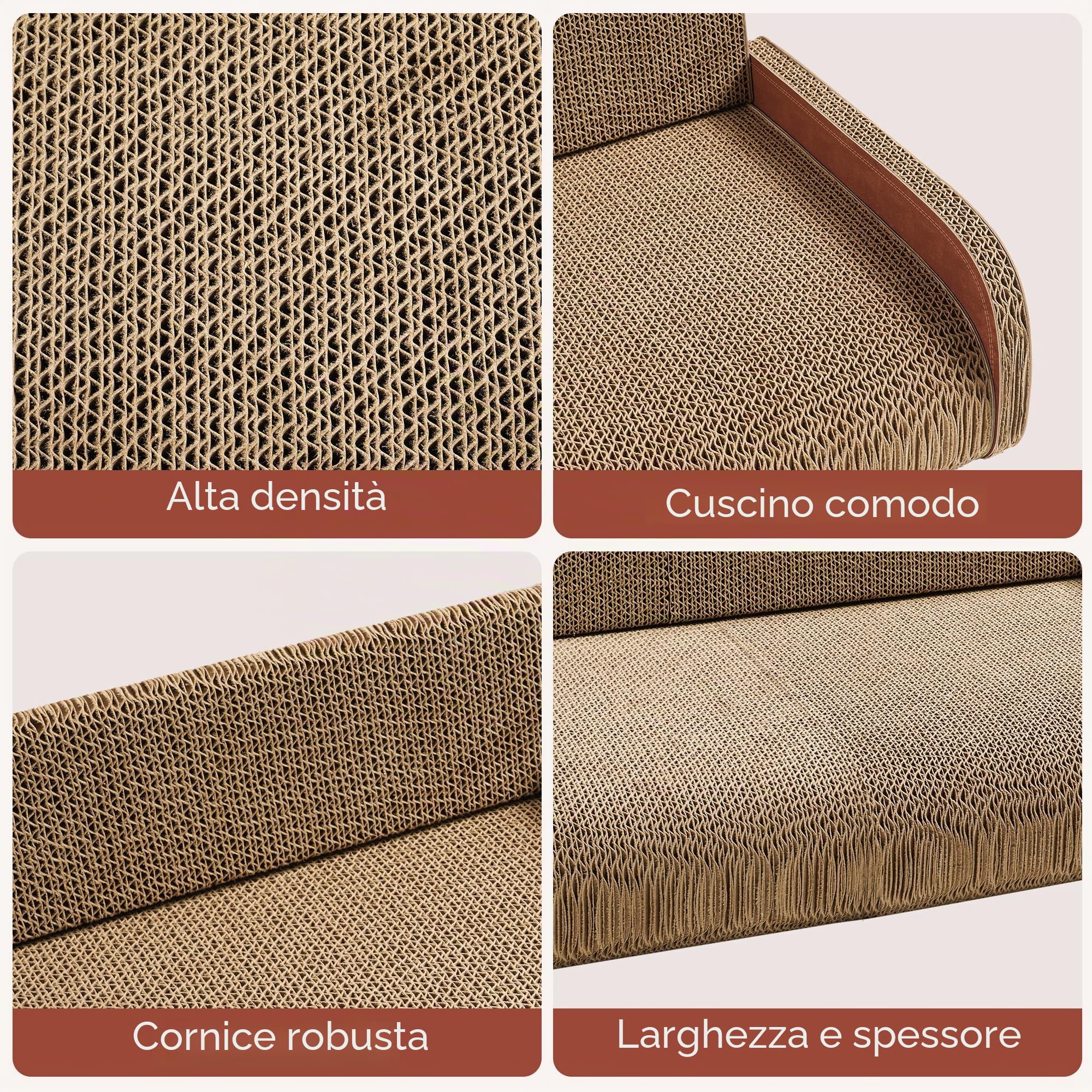 Tiragraffi per Gatti Adulti XXL - Tiragraffi Cartone 62cm Design Divano - Cartone Ondulato Rinforzato - Per Lettino Gatti e Soggiorno