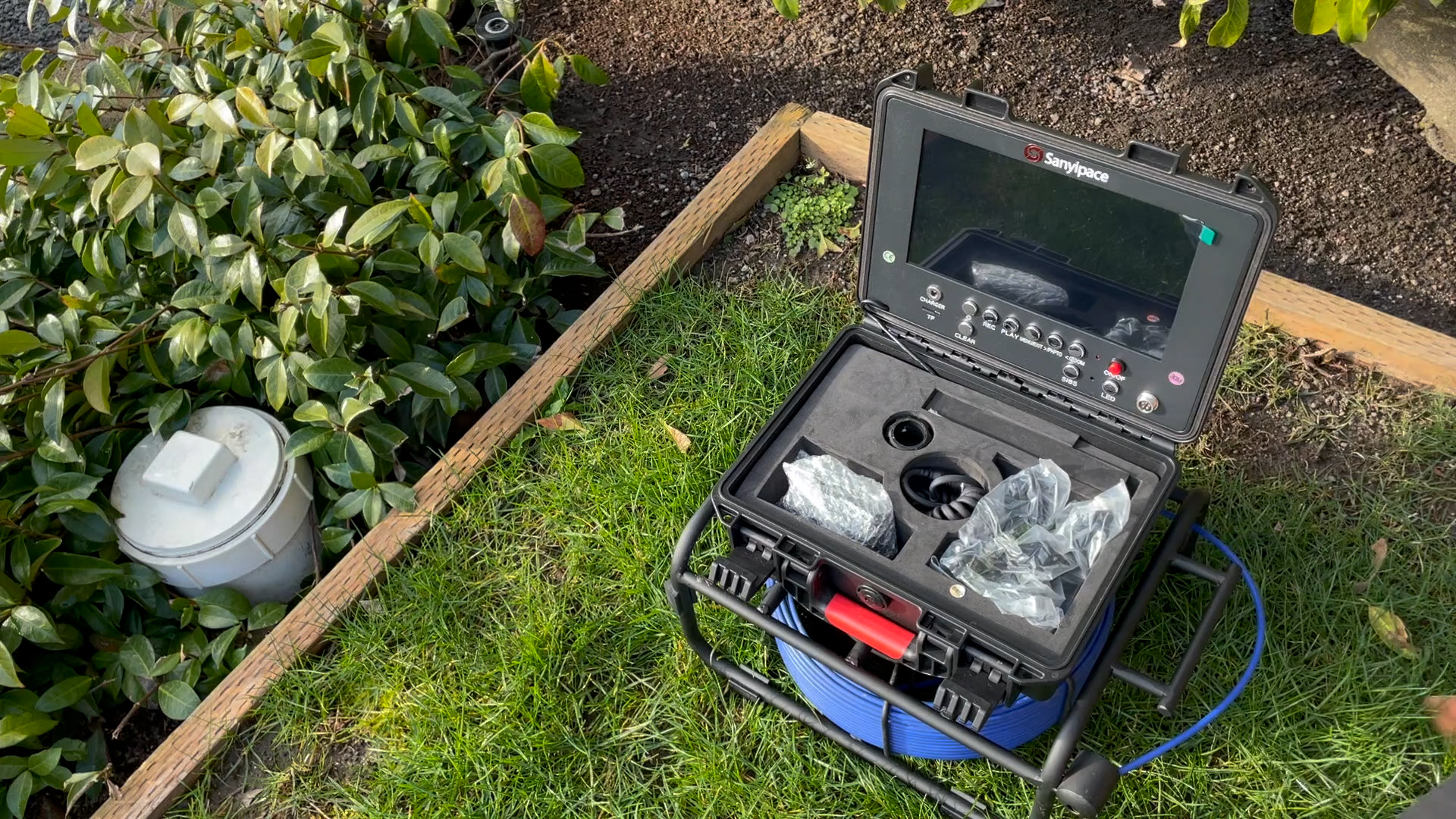 Image of Sanyipace Pipe Inspection Camera, 165FT /50M Sewer with Distance Counter, 1080P Waterproof Drain for Plumbing Duct Inspection, 9 inch Screen, 4500mAh Battery, 12PCS LED Lights, 5X Zoom