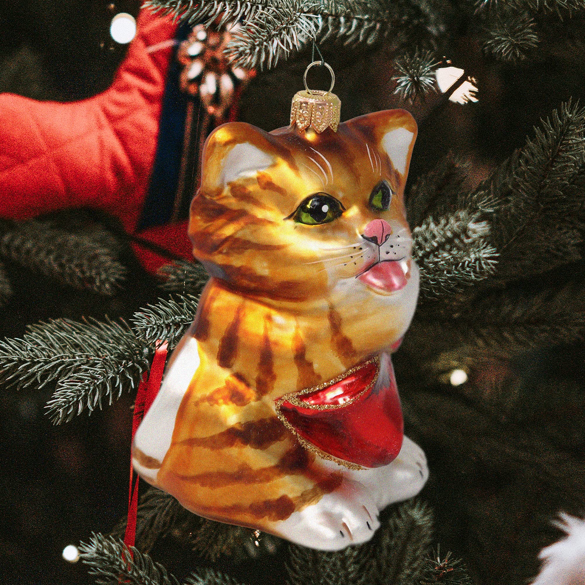 Amazon.co.jp: Kurt Adler 限定版 赤いリボンの猫 手吹き クリスマス