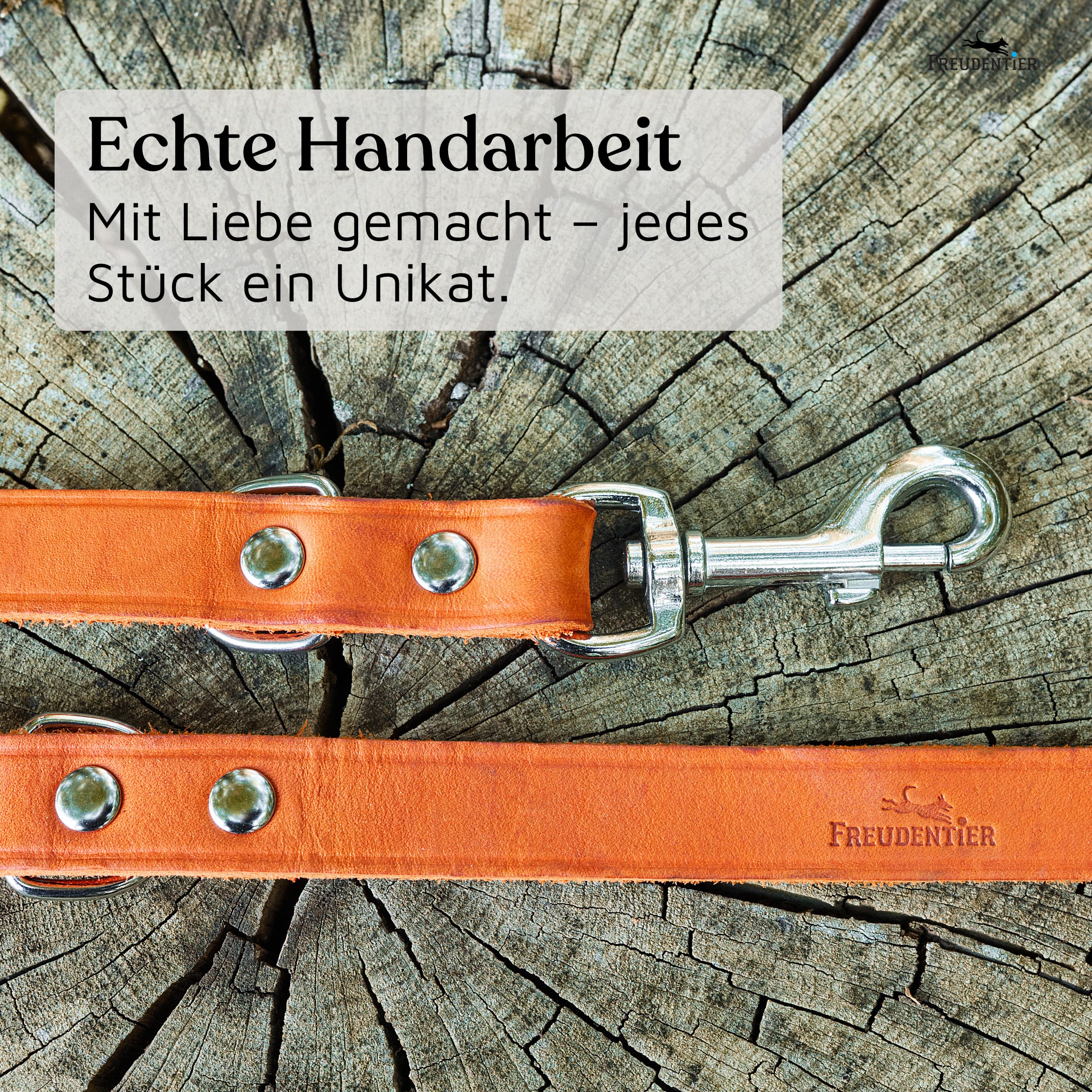 FREUDENTIER Hundeleine Leder 2m - Lederleine verstellbar - Führleine aus Fettleder für kleine, mittelgroße & große Hunde - Alsterufer Kollektion (Sunset Orange, 16mm breit)