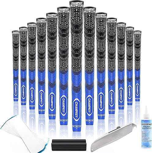 CHAMPKEY Premium Hybrid Golf Grips 13 Pack with All Repair Kits - All Weather Performance Golf Club Grips - High Traction and Control Half Corded