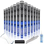 CHAMPKEY Premium Hybrid Golf Grips 13 Pack with All Repair Kits - All Weather Performance Golf Club Grips - High Traction and Control Half Corded Golf Grips for Men(Blue,Oversize)