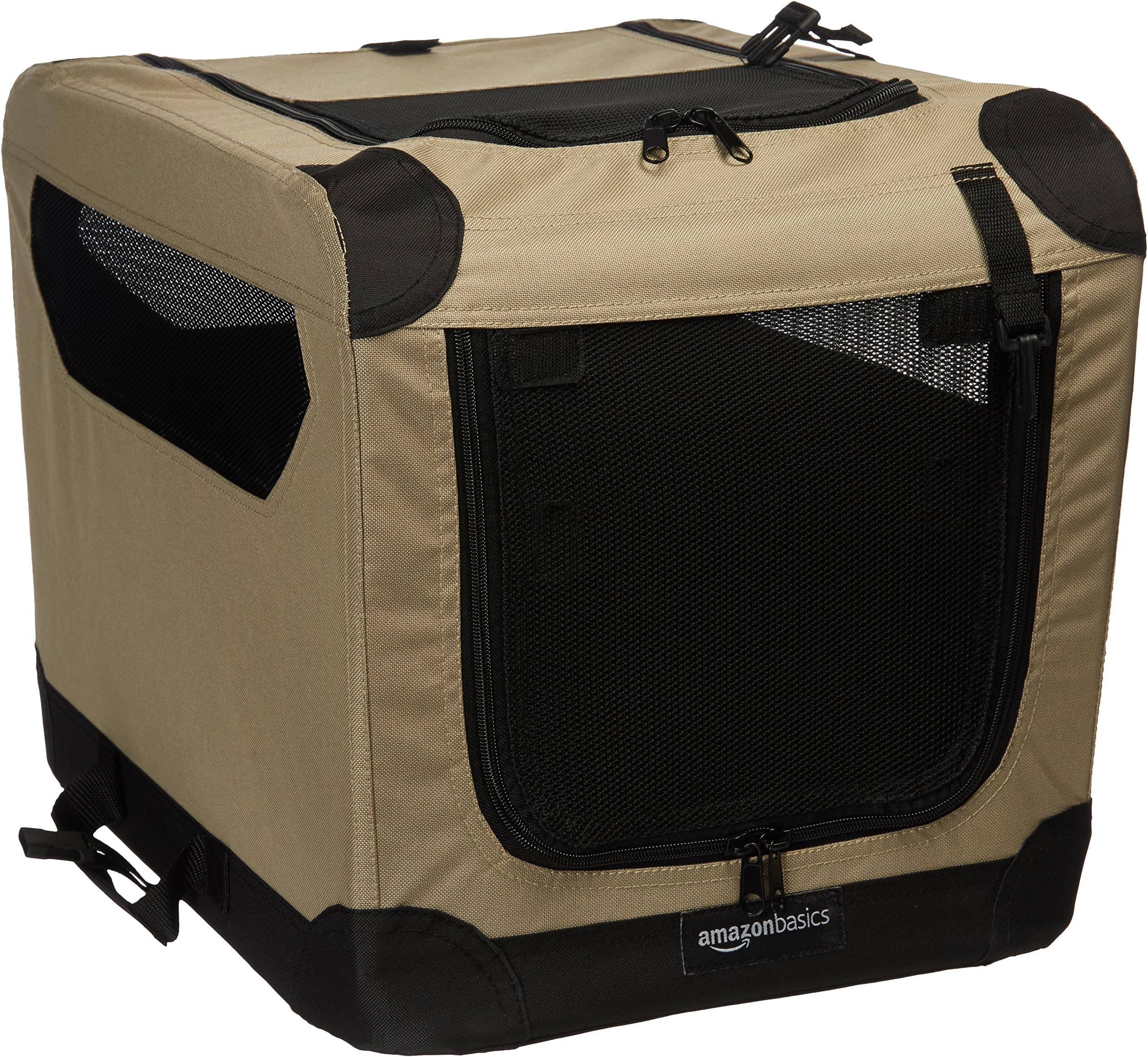 Amazonbasics Portable Folding Soft Dog Travel Crate Kennel, X-Small (16 X 16 21 Inches), Tan