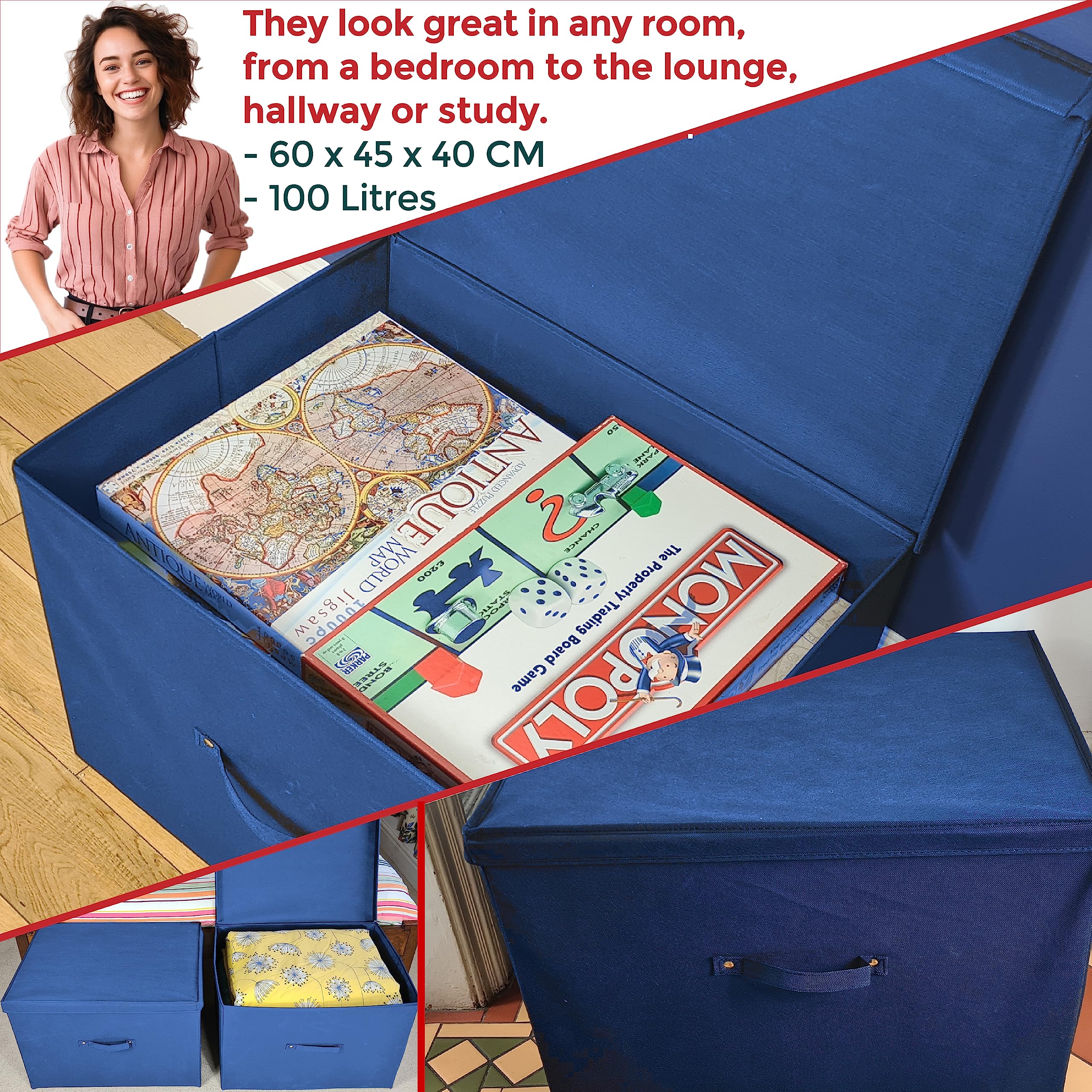 Boîte Rangement Pliable Neusu Super Jumbo XXL – 60x45x40 Cm, 100L, Couvercle Attaché, Tissu épais