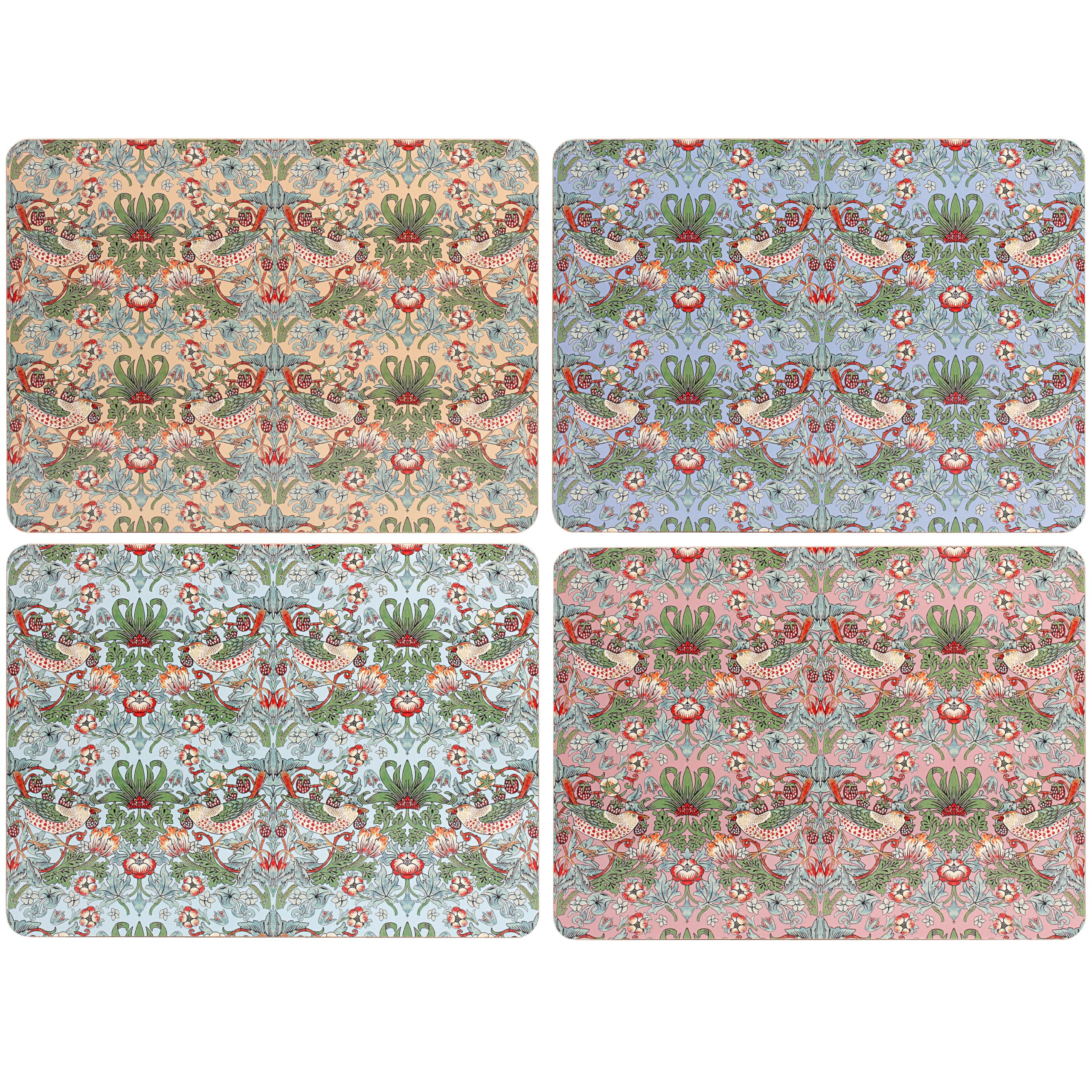 The Leonardo Collection Wm. Morris Assortments Wood Strawberry Thief Placemats Set of 4 for Kitchen & Dining | Durable Table Mats for Everyday Use | Table Accessories Easy to Clean Place Mats