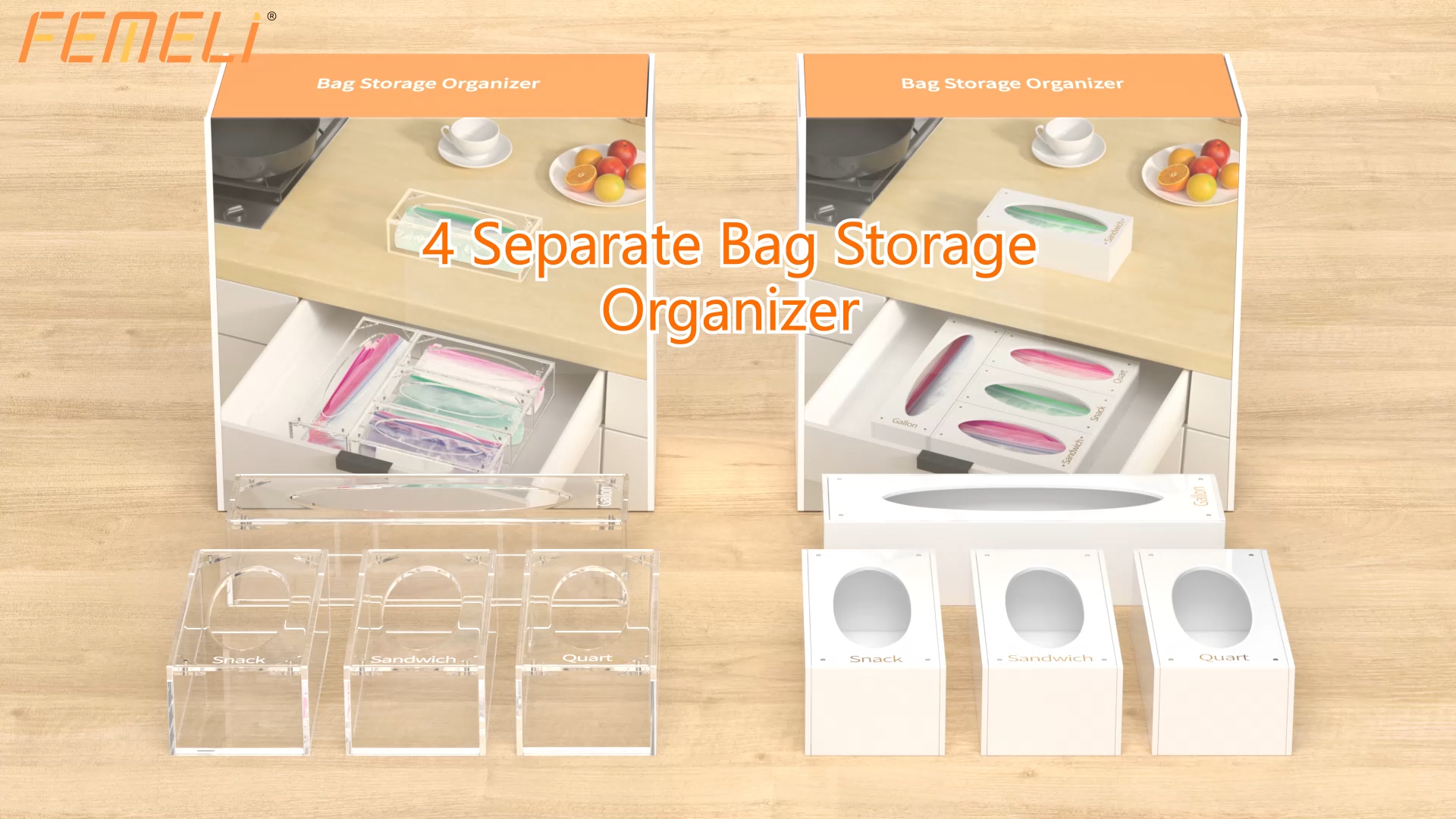 Ziplock Bag Storage Organizer, Clear Baggie Organizer voor Keuken Lade, Voedselzakhouders en Dispenser, Compatibel met Gallon, Quart, Sandwich en Snack Size Bag