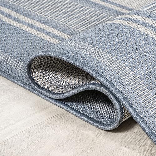 Miniatura 5 de JONATHAN Y Haynes - Alfombra moderna de doble raya para interiores y exteriores, 2 x 8 pies, azulgris claro, para patio trasero, porche, fácil de