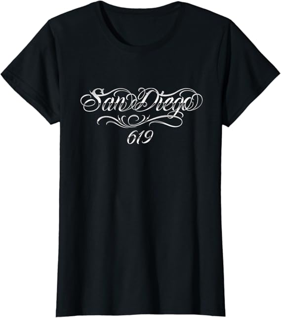 Amazon Com San Diego Area Code 619 Chicano Tattoo Letters T Shirt Clothing