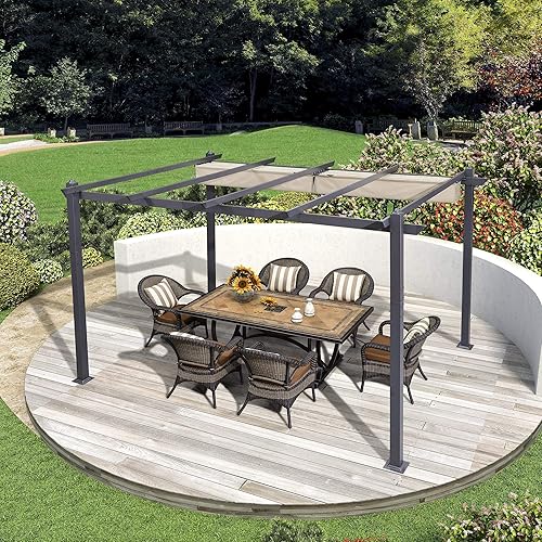 Miniatura 74 de PURPLE LEAF - Pérgola/kiosco retráctil de metal de 10 x 12 pies con toldo para exteriores, patio, jardín, porche, playa, pabellón estilo enrejado