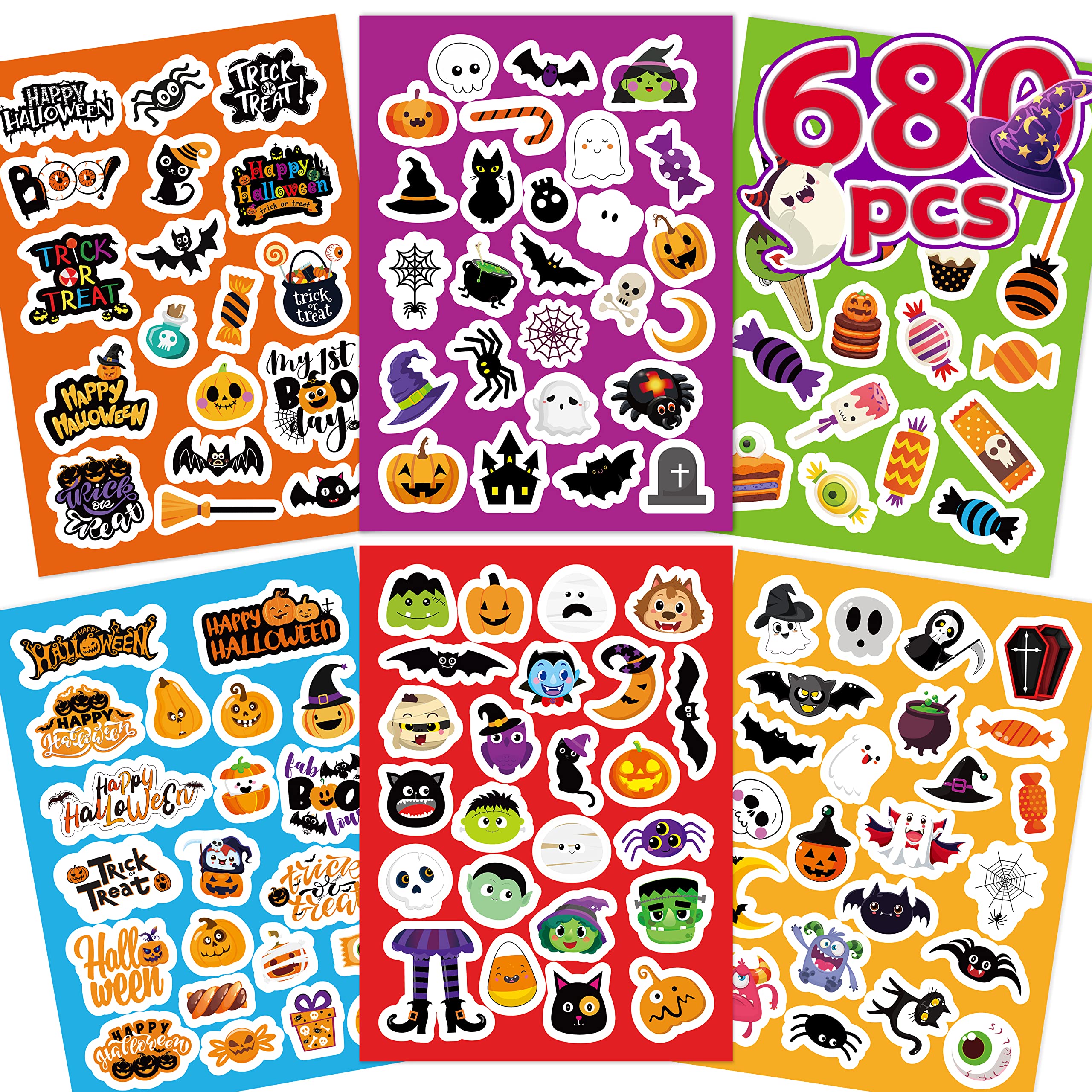 Halloween Stickers For Kids BAINFE 500PCS , Stickers For Treat Bags Halloween Bat Spider 1101088