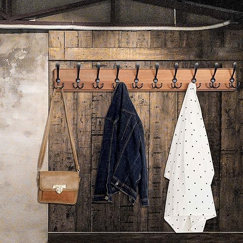 Miniatura 25 de WEBI Perchero de pared, 38 9/16" de largo, 10 ganchos, ganchos grandes para colgar abrigos montados en la pared, perchero de pared, riel de ganchos