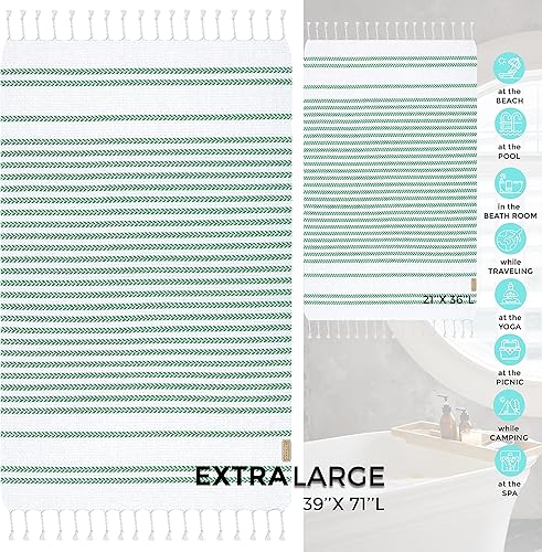 Miniatura 3 de EUROPEAN M6 Paquete de 2 toallas turcas de playa de 39 x 71 pulgadas y toalla de mano o pelo de 21 x 36 pulgadas con bolsa de viaje, prelavada,