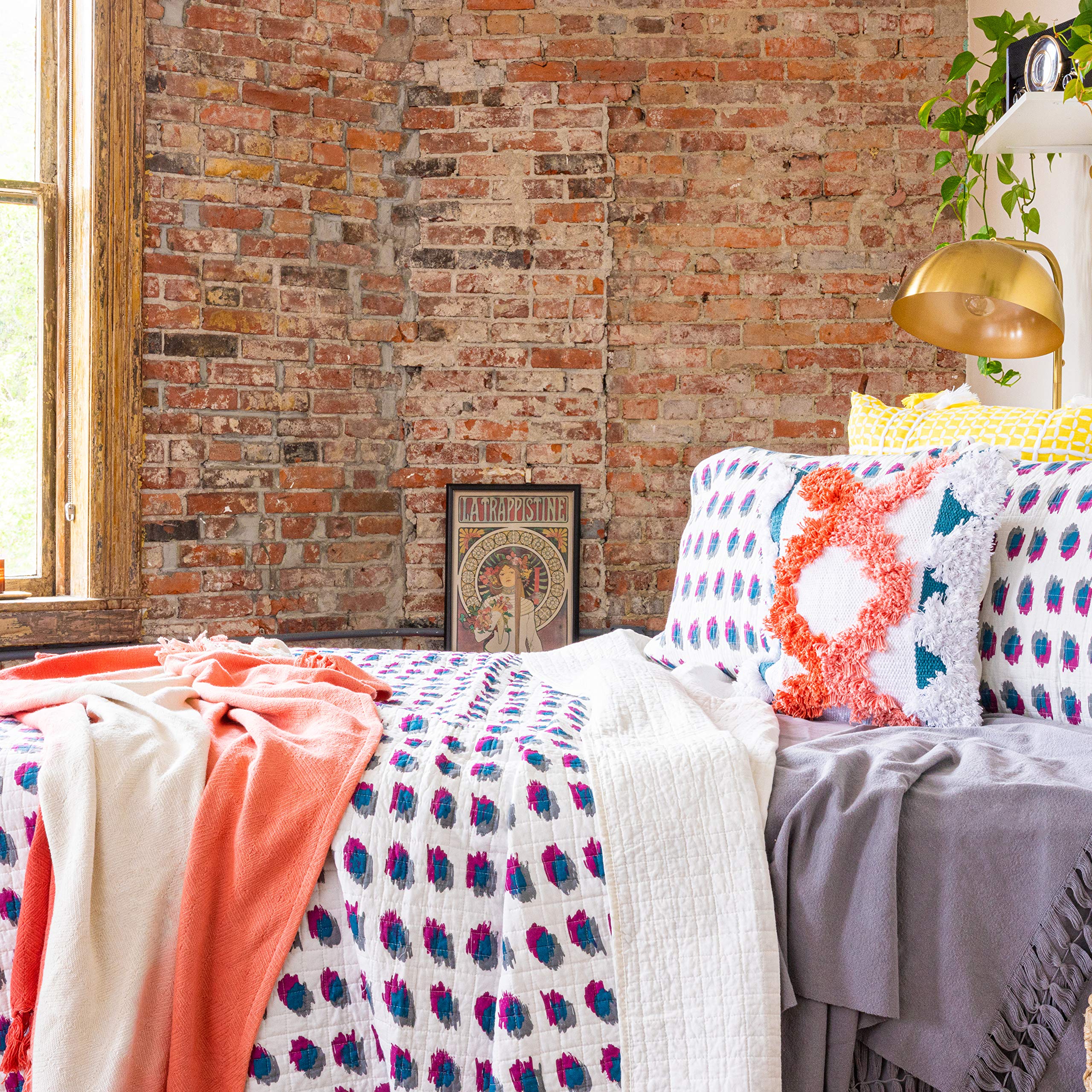 Refinery29 Maren Brushstroke Dots Cotton Quilt Set, King, Blue