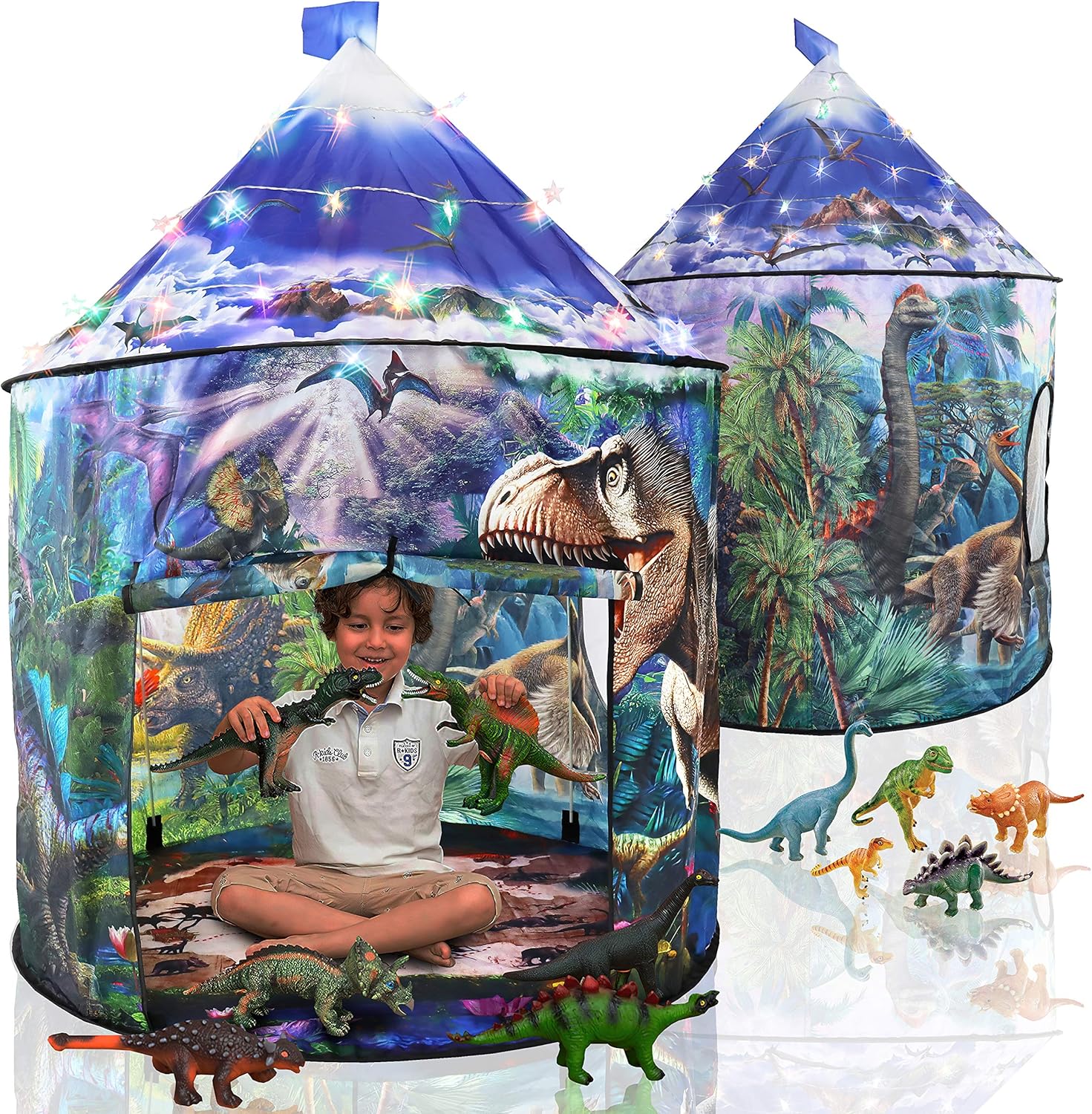 LimitlessFunN Dinosaur Pop Up Kids Play Tent | Includes Star Lights & Carrying Case |, Children Indoor Castle Playhouse for Boys, Toddlers, 41" D x 41" W x 53" H