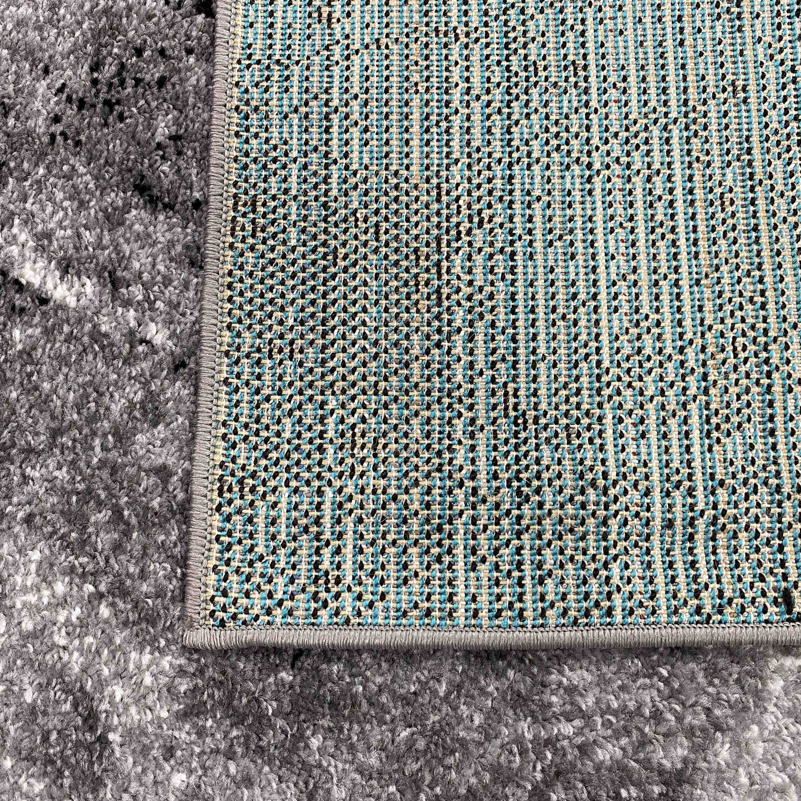 Teppich-Traum Tapis de Salon Moderne Design Abstrait marbré Losanges ondulés Bleu Gris - résistant & Durable Größe 80 x 300 cm