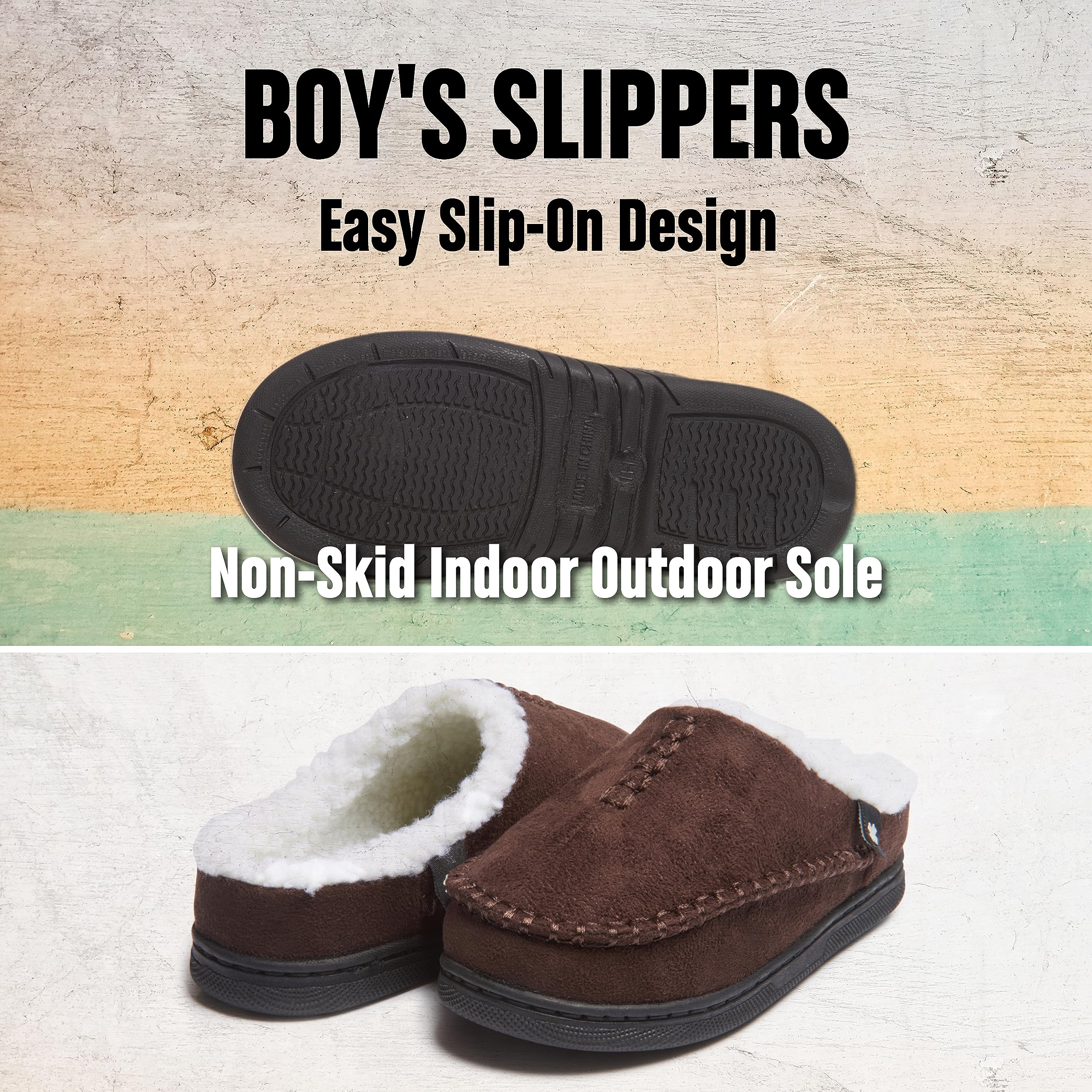 Lucky Brand Pantofole a zoccolo per ragazzi in memory foam in microsuede sherpa, sfocate antiscivolo, per interni ed esterni, zoccoli per camera da letto dei bambini