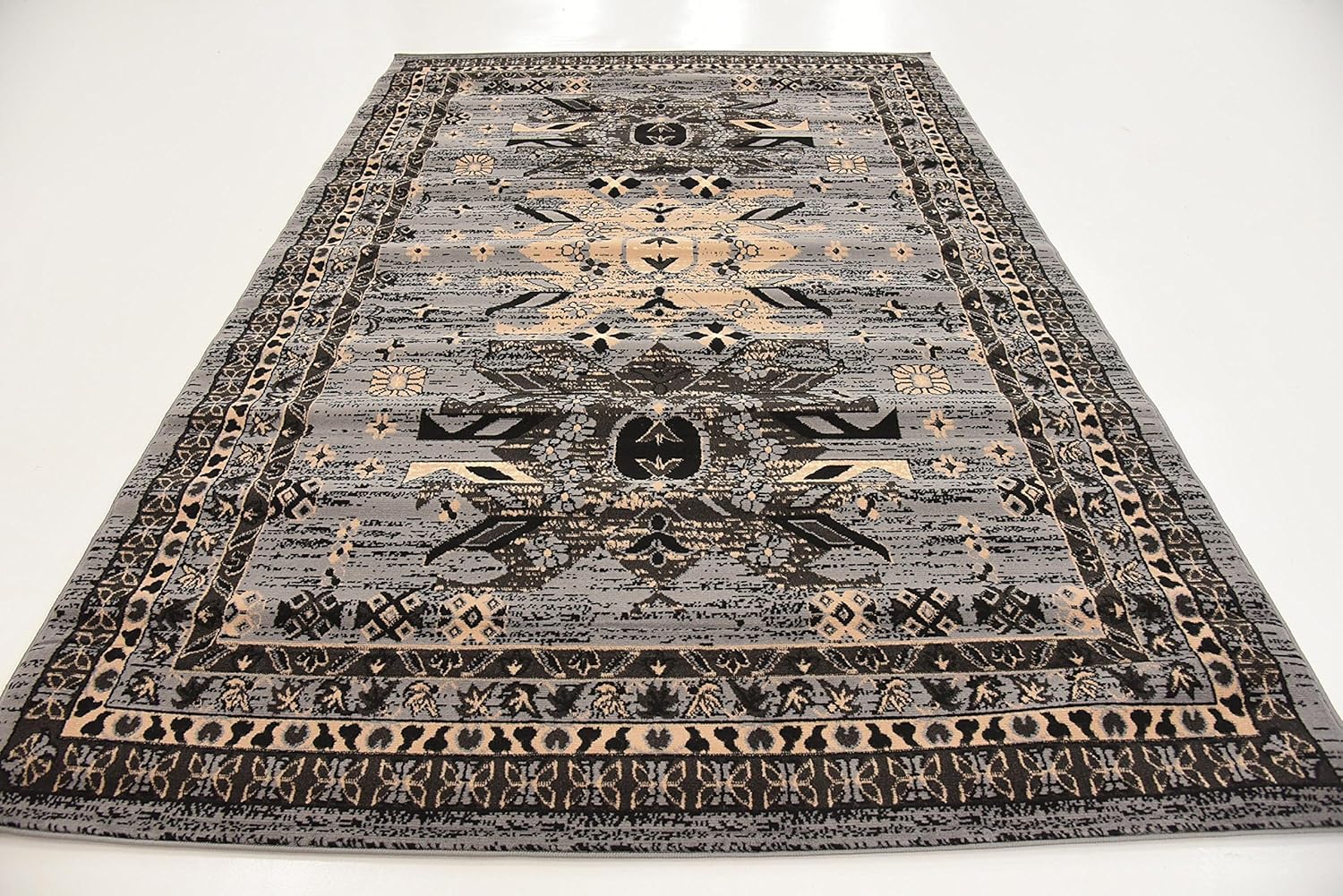 Contemporary Taftan Oasis 6' x 9' Gray Synthetic Area Rug