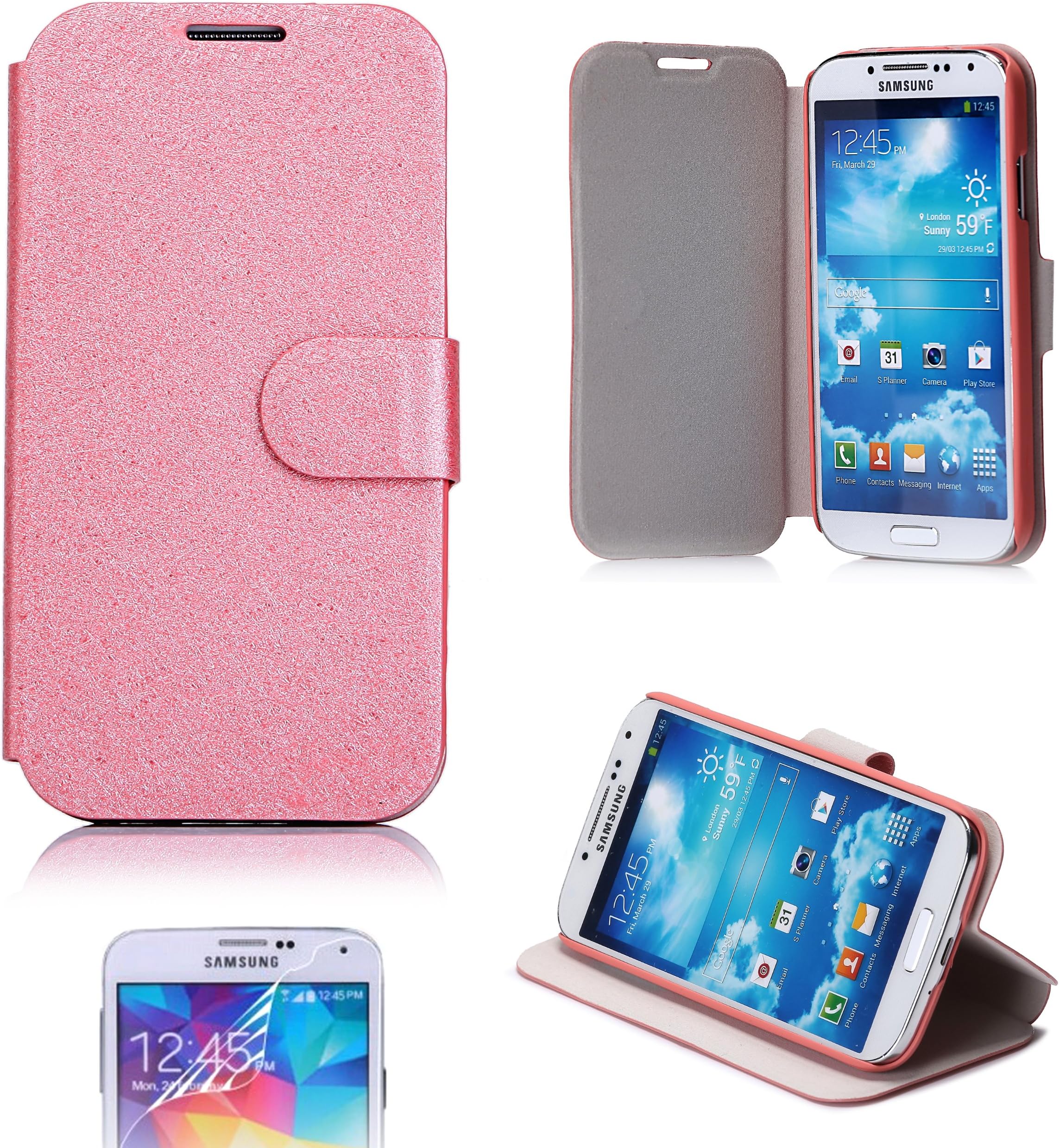 imiGen Glittery Brush Strokes Series Cover Flip Case for Samsung Galaxy S4 i9500 + Stand Feature + HD Screen Protector - Candy Pink