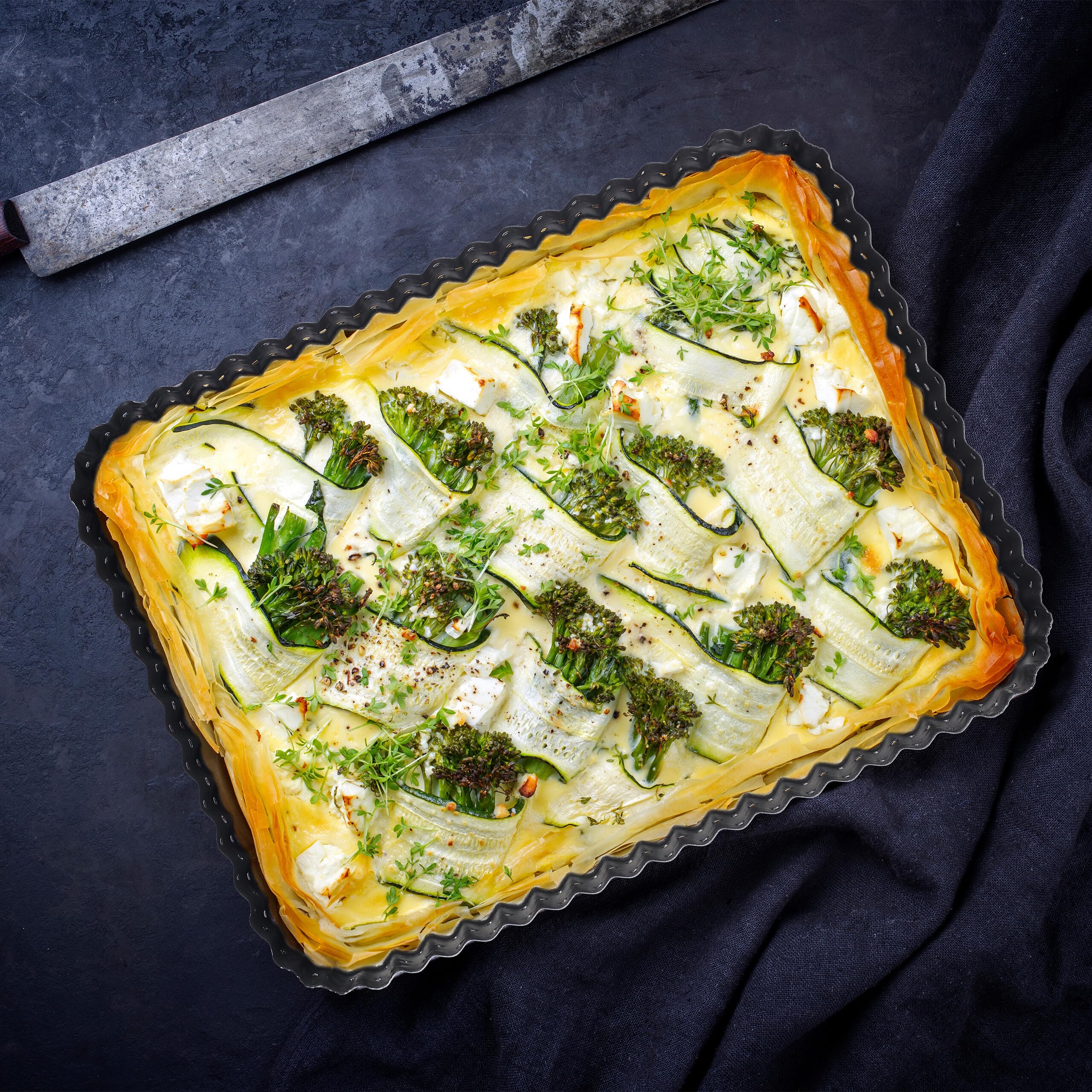 Relaxdays Forma do tarty, zestaw 2 sztuk, z dnem do podnoszenia i otworami, 2 rozmiary, powłoka zapobiegająca przywieraniu, prostokątna forma quiche, antracytowa