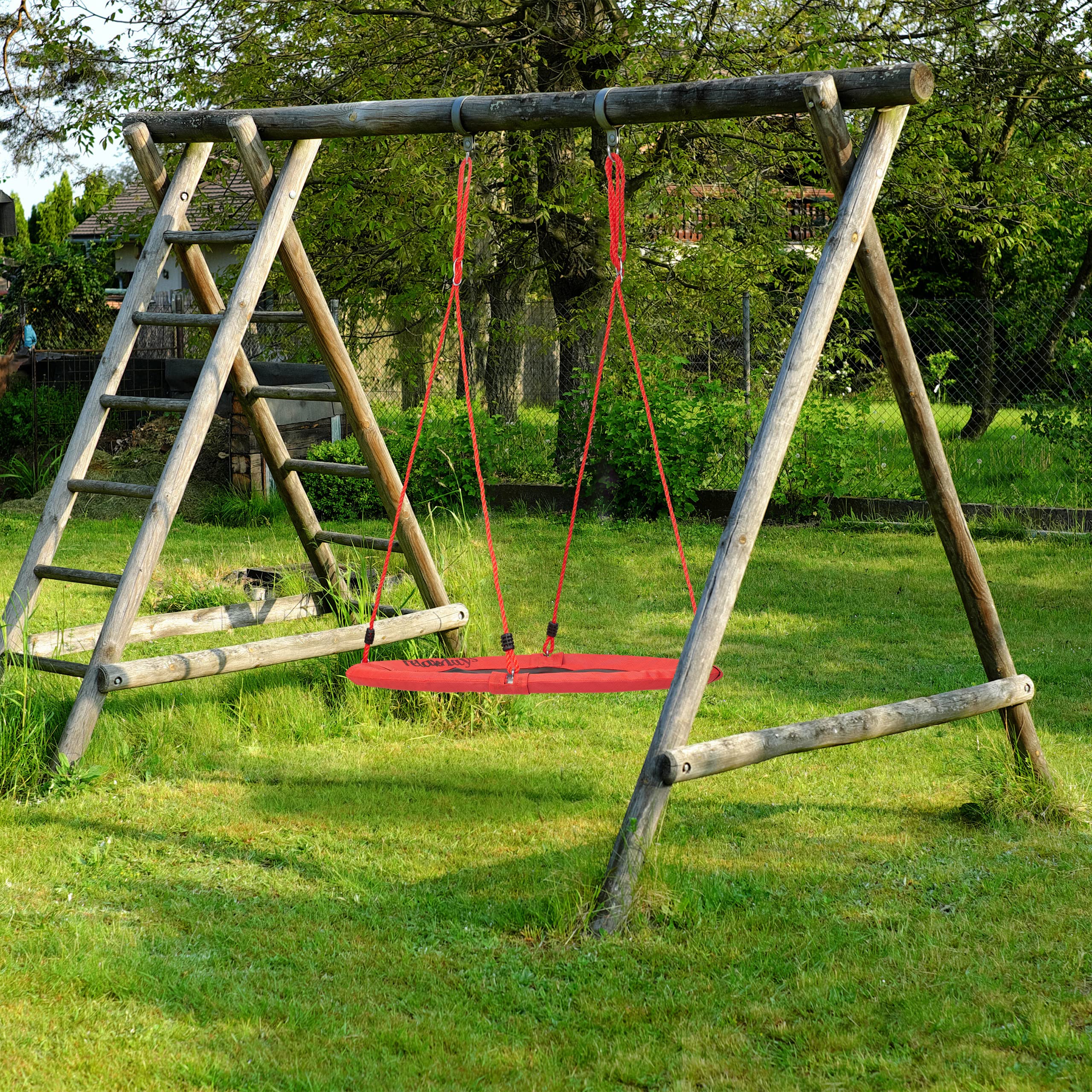 Relaxdays nestschommel, 90 cm, kinderen & volwassenen, verstelbare touwen, tot 100 kg, ronde tuinschommel, rood