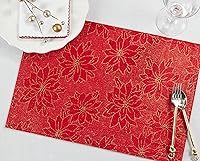 Vista 4 de Juego de 4 manteles individuales con diseño de flor de pascua