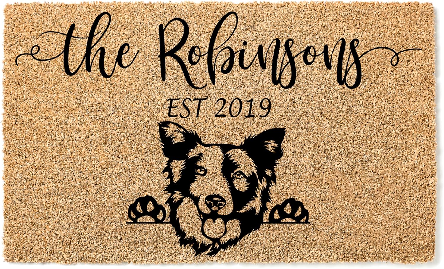 Border Collie Dog Coconut Coir Personalized Doormat, Custom Welcome Mat, Housewarming Gift, Closing Gift, Last Name Door Mat, Puppy Lover Entryway Rug 1167