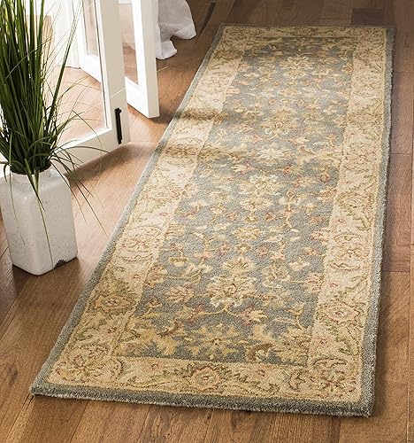 SAFAVIEH Antiquity Collection AT312A - Alfombra de pasillo de lana oriental tradicional de primera calidad, 2 pies 3 pulgadas x 12 pies, color azul