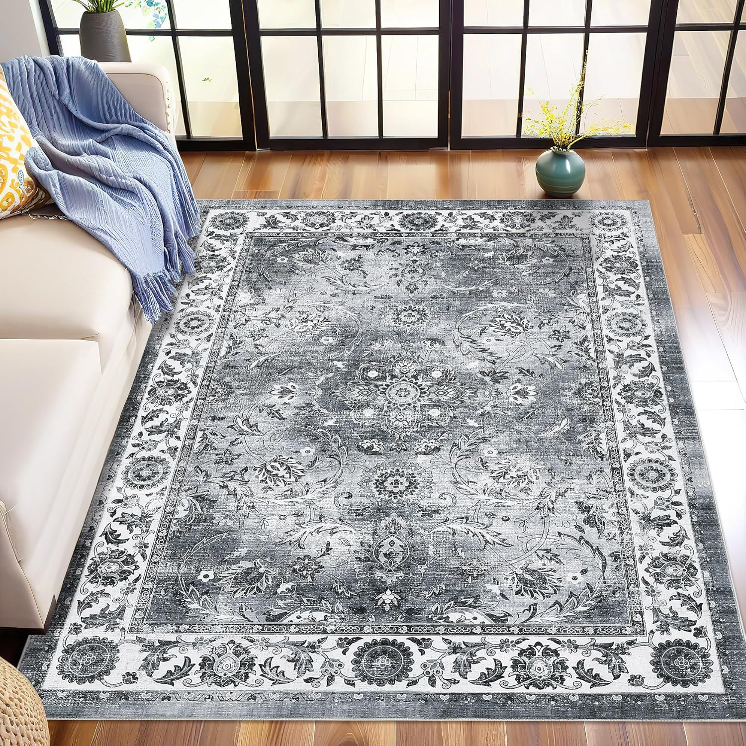 Area Rugs Machine Washable Rug Non-Slip Printed Floor Carpet Low Pile Vintage - Picture 8 of 25