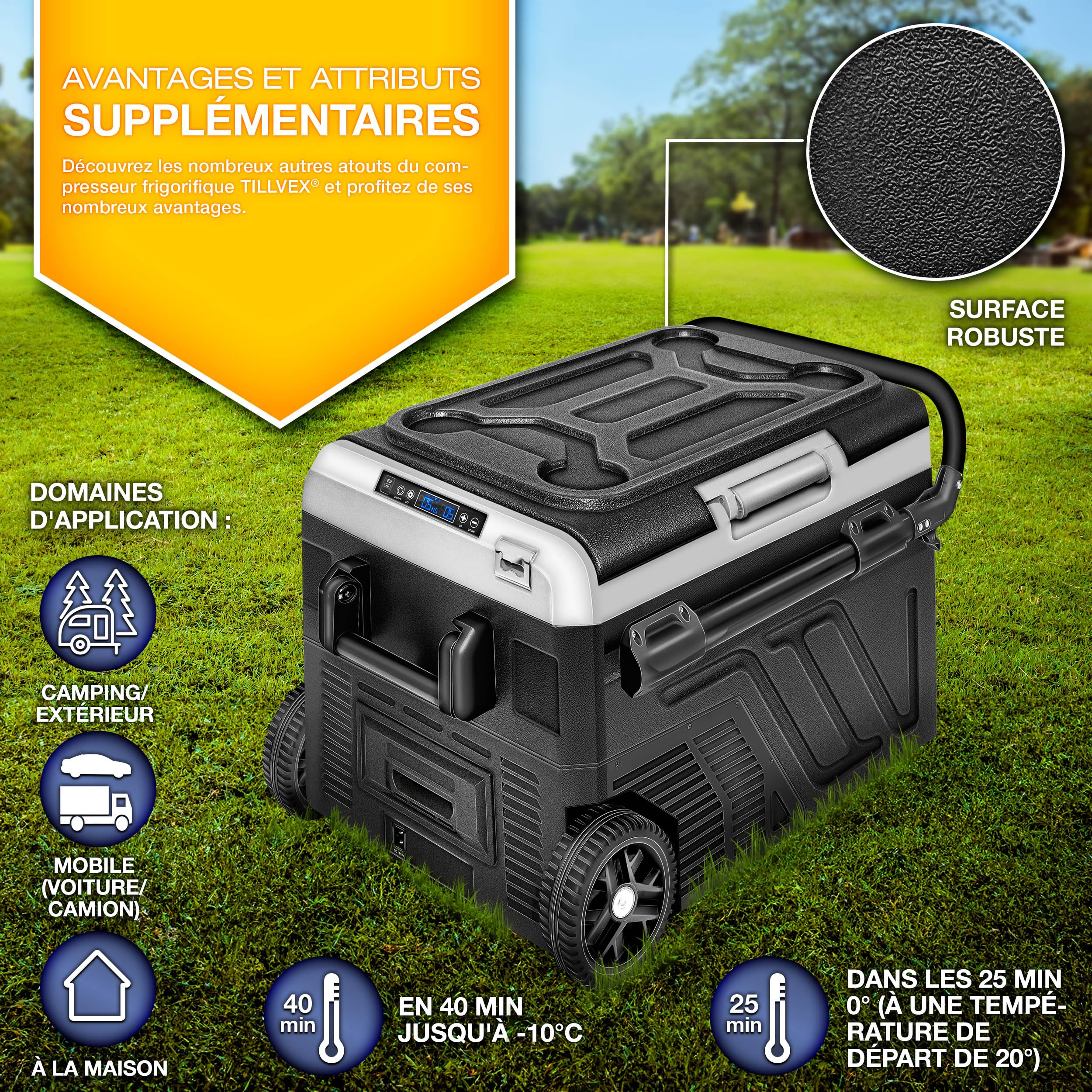 tillvex® Glacière à Compresseur | Congélateur Electrique avec Contrôle WiFi-APP, Port USB, 12/24 V 230V | Réfrigérateur jusqu'à -20 °C pour Voiture, Camion, Bateau, Camping-Car, Camping (Gris, 40 L)
