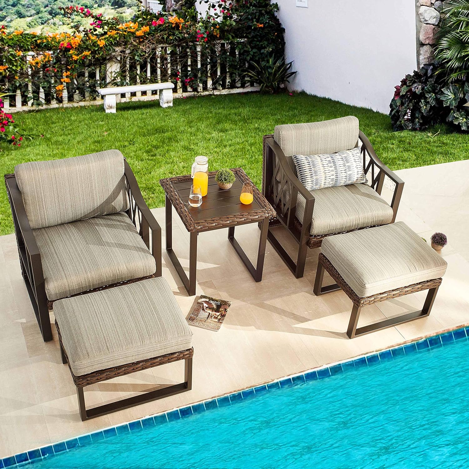 PatioFestival Wicker Patio Coffee Table Side Patio Bistro Table Metal Rattan Furniture with All Weather Steel Frame