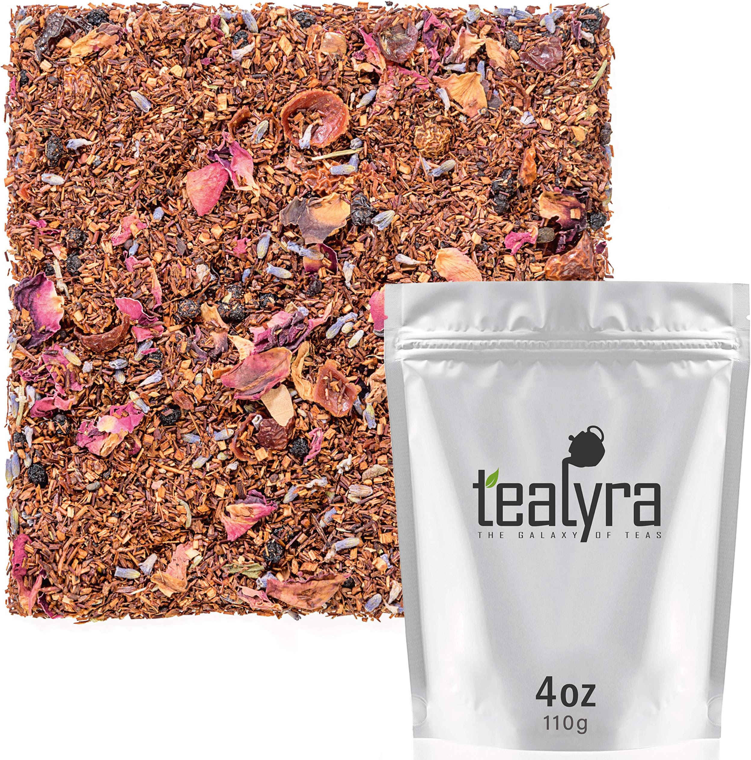 TealyraRooibos Roman Province - Red Bush - Lavender and Blueberries - Herbal Loose leaf Tea - Caffeine-Free - Relaxing Tea - All Natural - 110g (4-ounce)