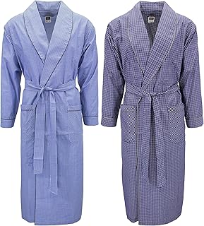 Mens 2 Pack Long Sleep Robe, Premium Cotton Blend Woven Lightweight Bathrobe -Patterns May Vary