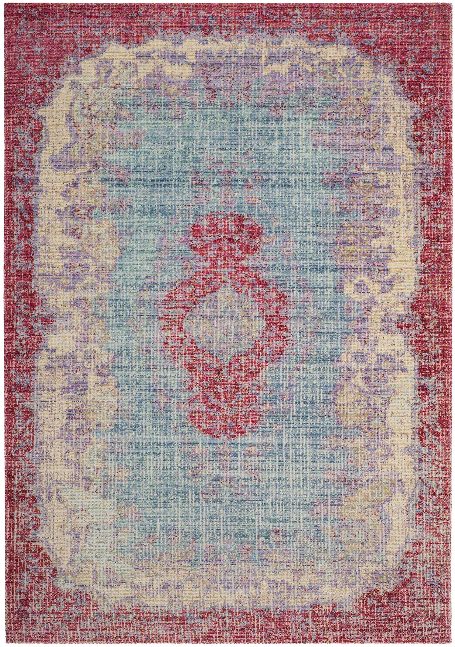 SafaviehWindsor Collection Area Rug - 5' x 7', Light Blue & Fuchsia, Shabby Chic Boho Distressed Design, Non-Shedding & Easy Care, Ideal for High Traffic Areas in Living Room, Bedroom (WDS305A)