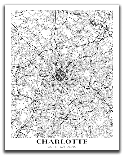 Charlotte Nc City Map Amazon.com: Charlotte Nc City Map Wall Art - 11X14" Unframed Print -  Modern, Minimal, Black And White Charlotte, North Carolina Wall Decor -  Charlotte Gifts For Women And Men, Souvenirs, Poster : Handmade Products