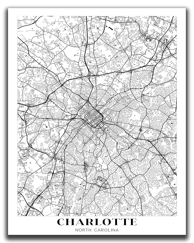 Charlotte NC City Map Wall Art 11x14" UNFRAMED Print