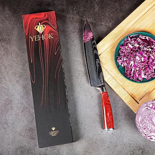 Miniatura 4 de YEHOK Nakiri Cuchillo de cocina profesional de 7 pulgadas  Acero inoxidable alemán de alto carbono  Hoja ultra afilada y mango ergonómico para