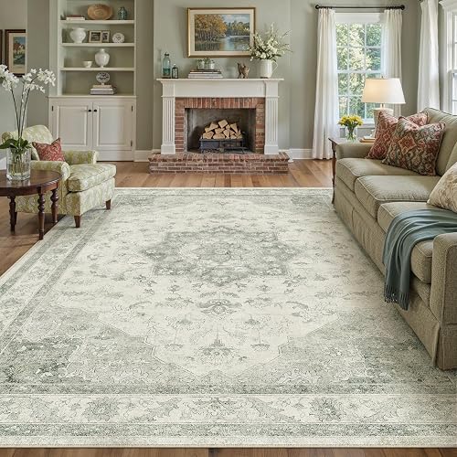 PureCozy Green 8x10 Vintage Oriental Washable Rug