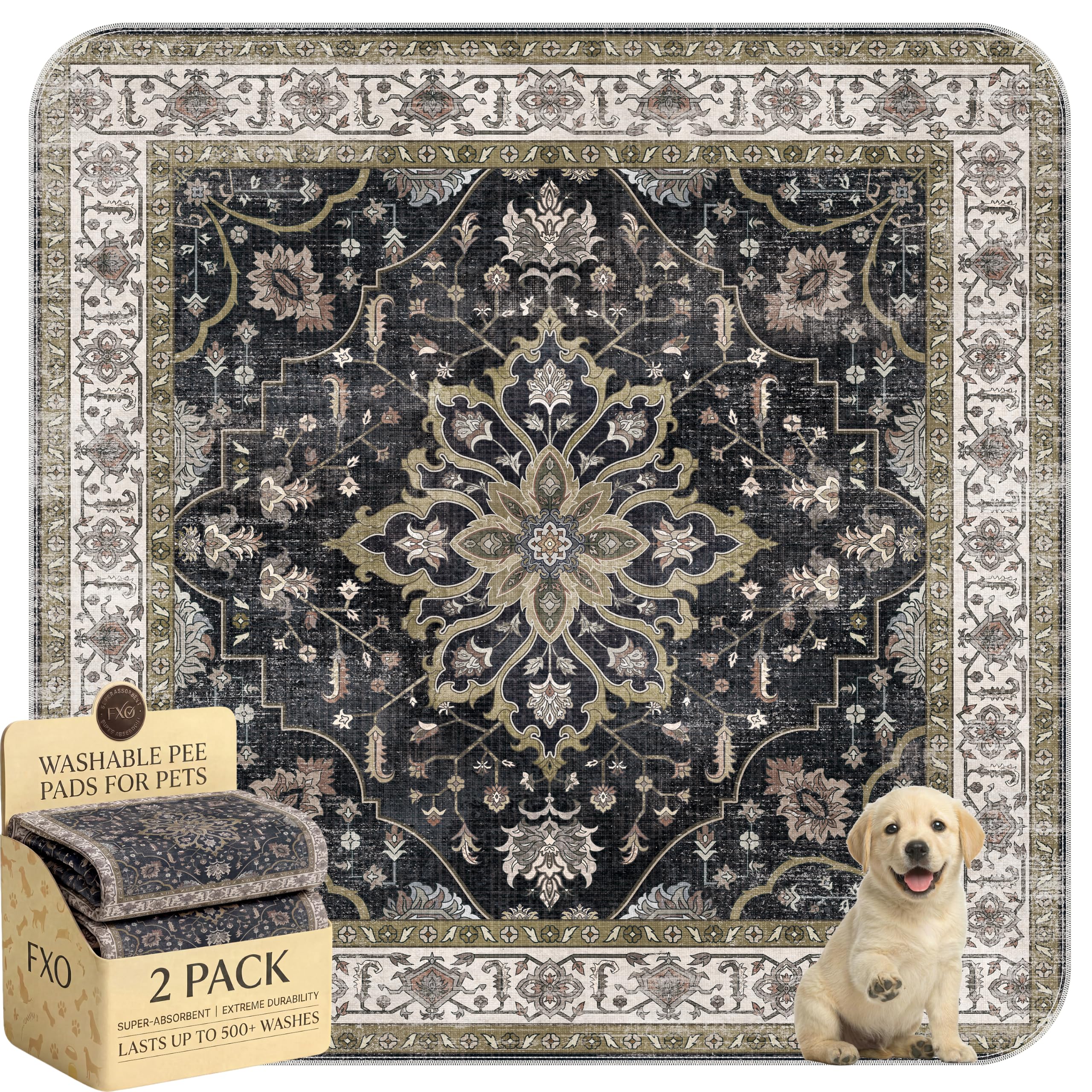 Photo 1 of FXO Washable Dog Pee Pads (Dark Teal Floral, 48"x48", 2-Pack)