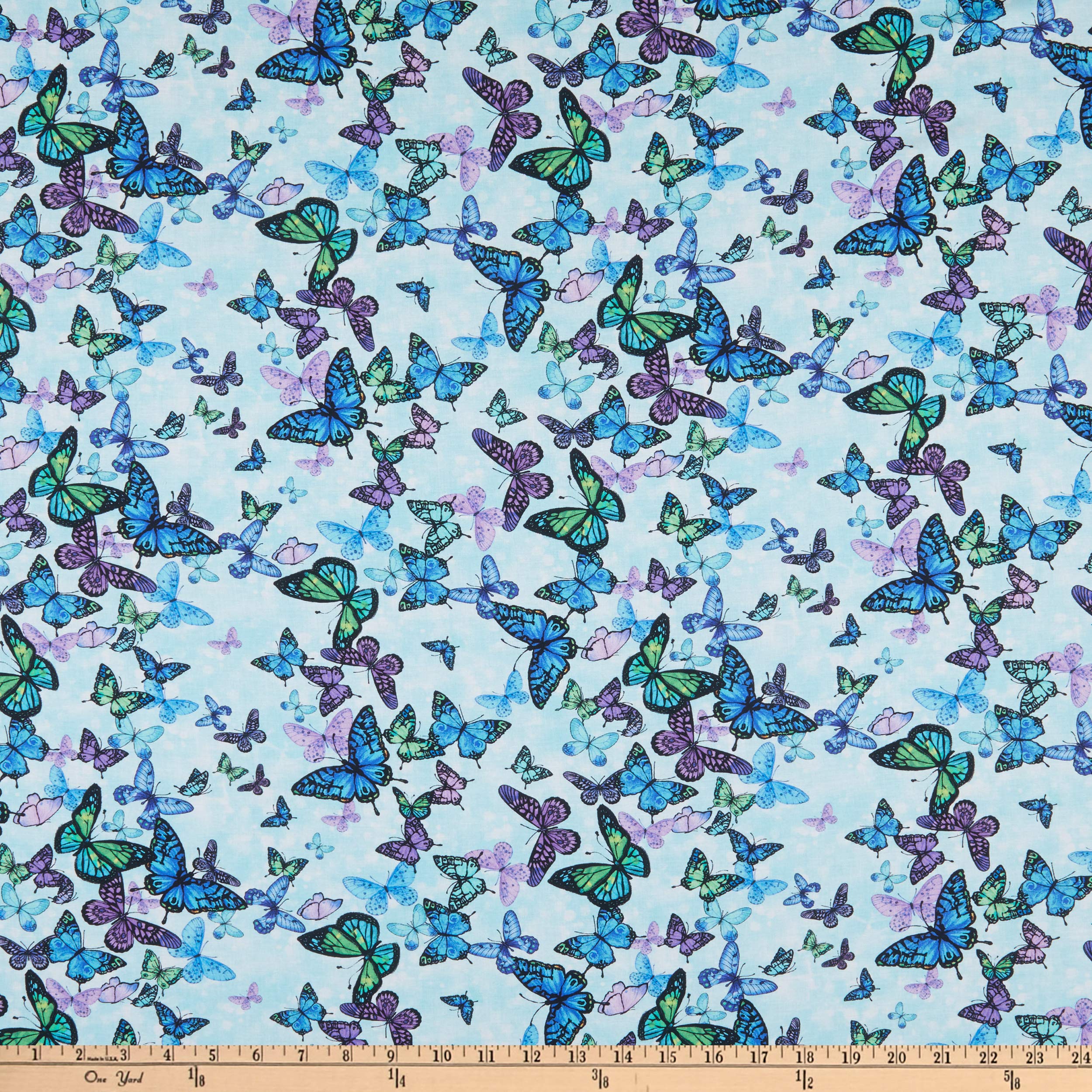 TIMELESS TREASURESDigital Forest Magic Butterflies Aqua, Quilting Fabric by the Yard