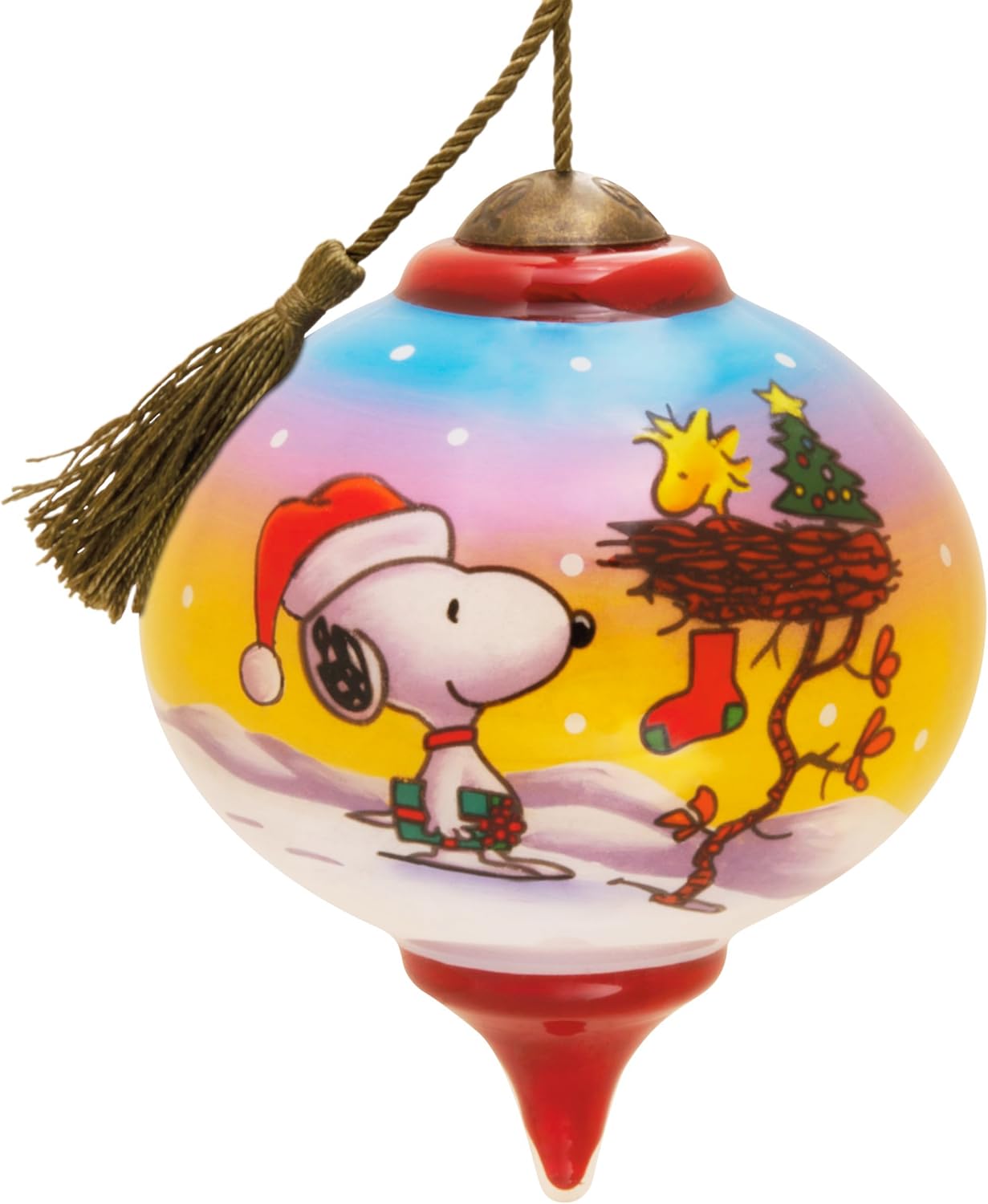 Hallmark Peanuts Ne'Qwa Art Snoopy and Woodstock Christmas Ornament, Hand-Painted Glass