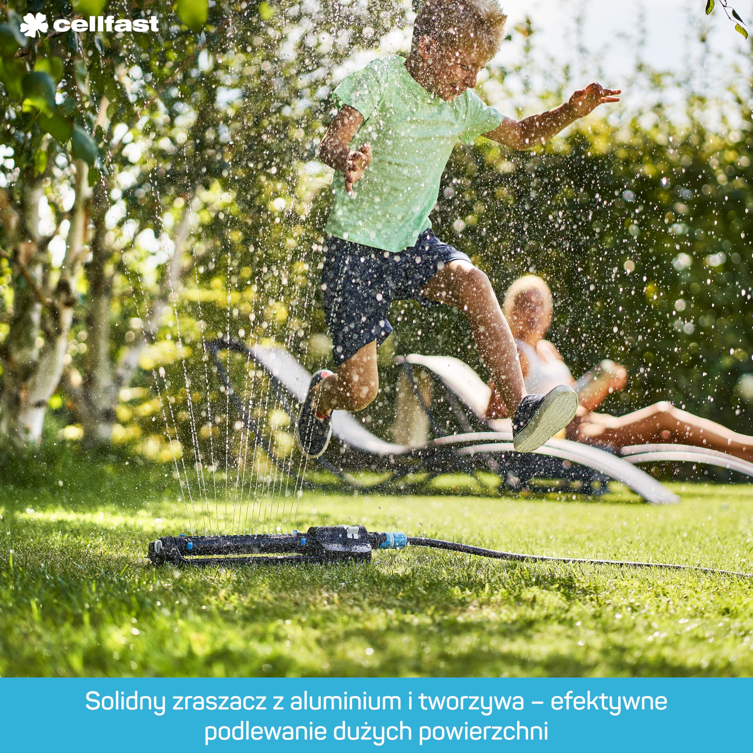 CELLFAST Zraszacz Wahadłowy Zraszacz Ogrodowy Do Trawnika Kwiatów Roślin 15 Dysz Wylotowych Płynna Regulacja Swing Ideal