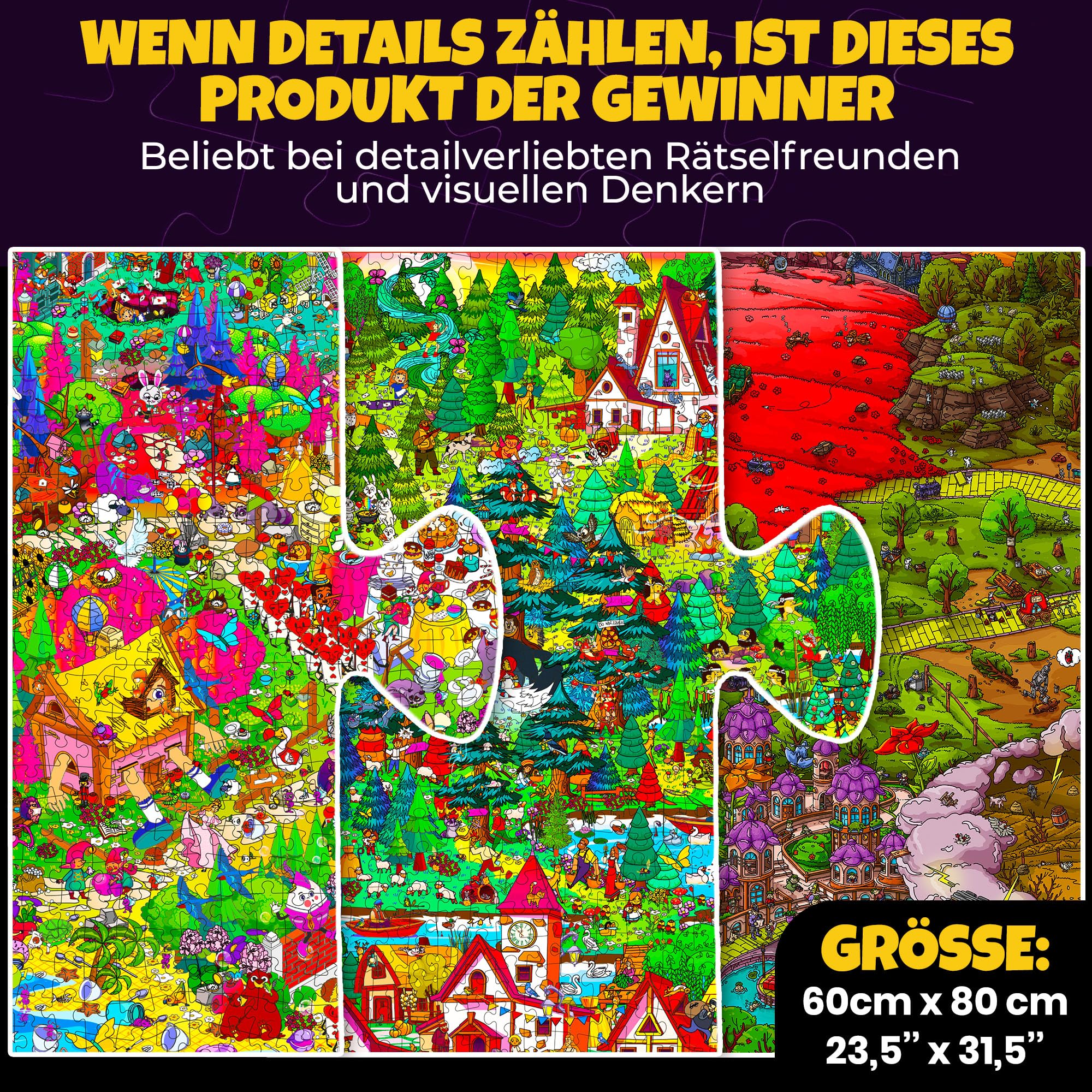 Puzzle für Erwachsene 1000 Teile – 1000-Teile-Puzzles für Erwachsene | 3er-Set Märchenpuzzles – Alice im Wunderland, Smaragdkönigreich und Rotkäppchen – Verborgene Geheimnisse – Kreatives Geschenk