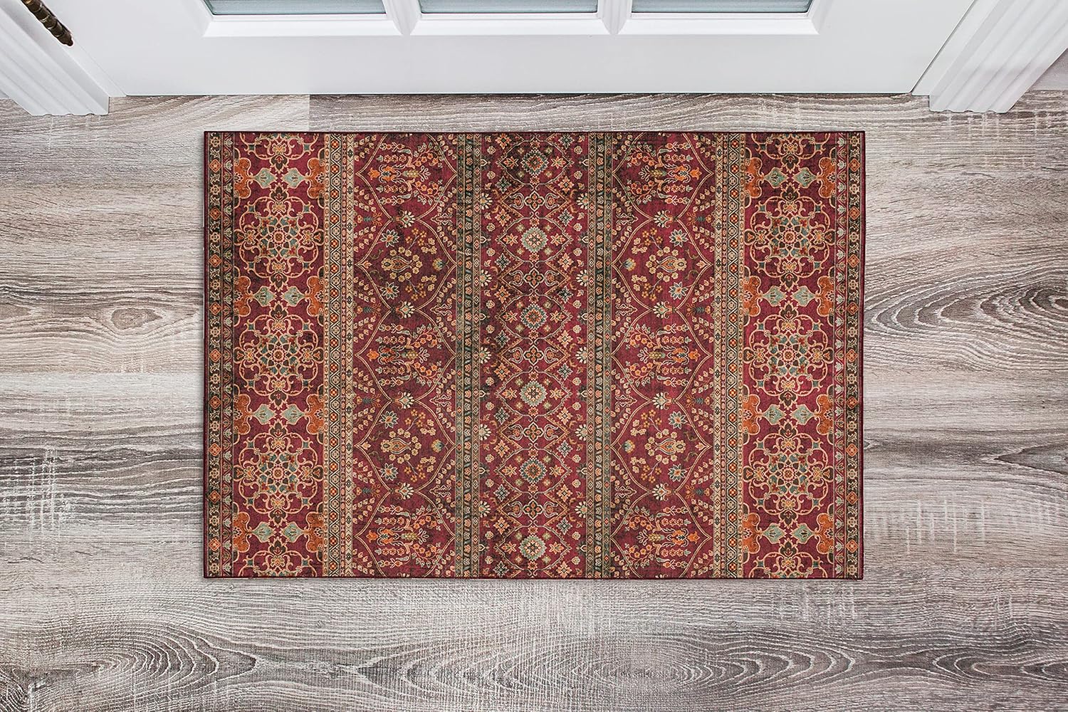 Linon Home Decor Products The Anywhere Washable Rug Yarit Garnet & Ivory 2' X 3' Accent Rug