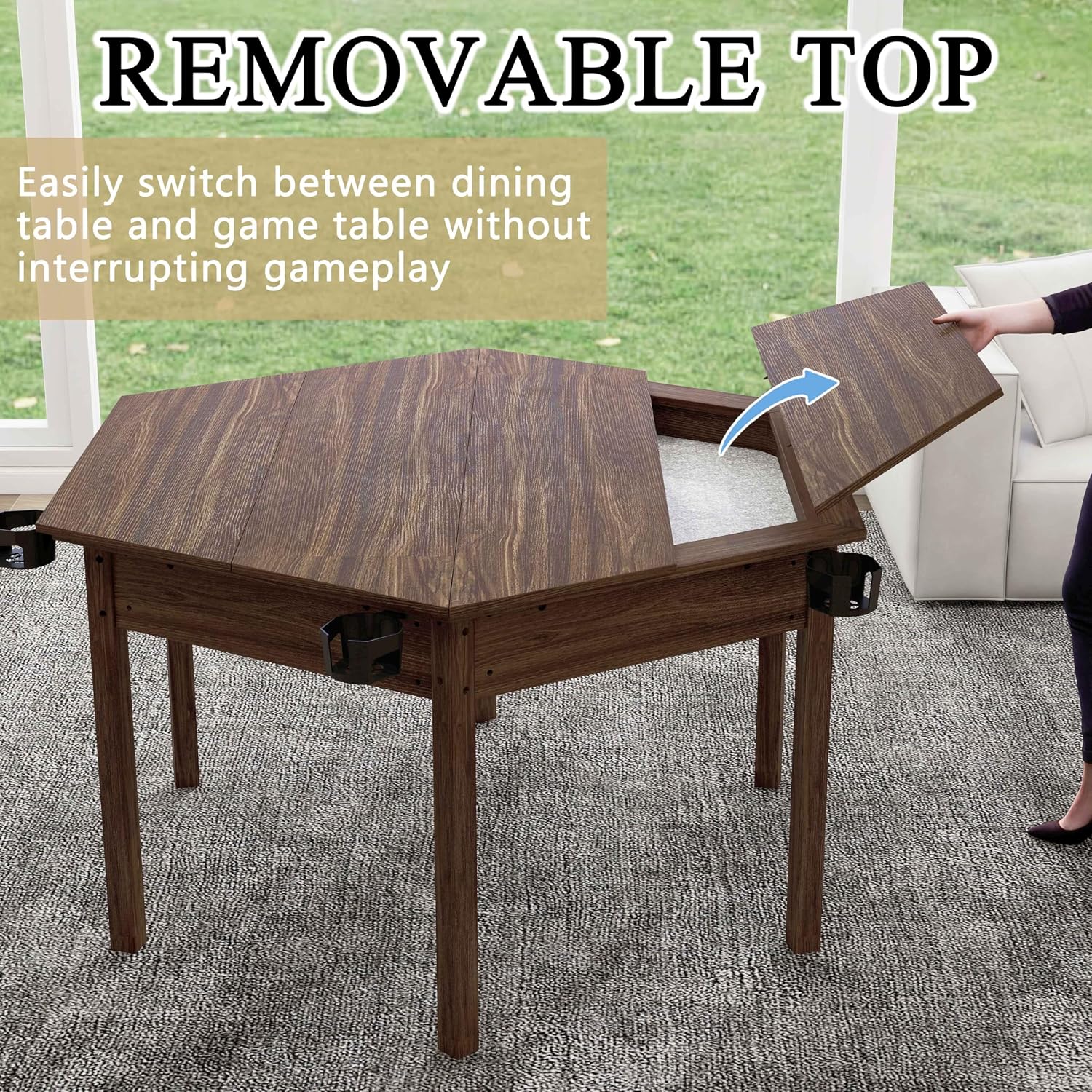 anwickjeff Hexagon Infinity Gaming Board Table for Adults w/Removable Top,Convertible Game Card&Dining Tables w/6 Cup Holders,Game Mat,Premium DND Table,Wargaming Nights,4-6 Players