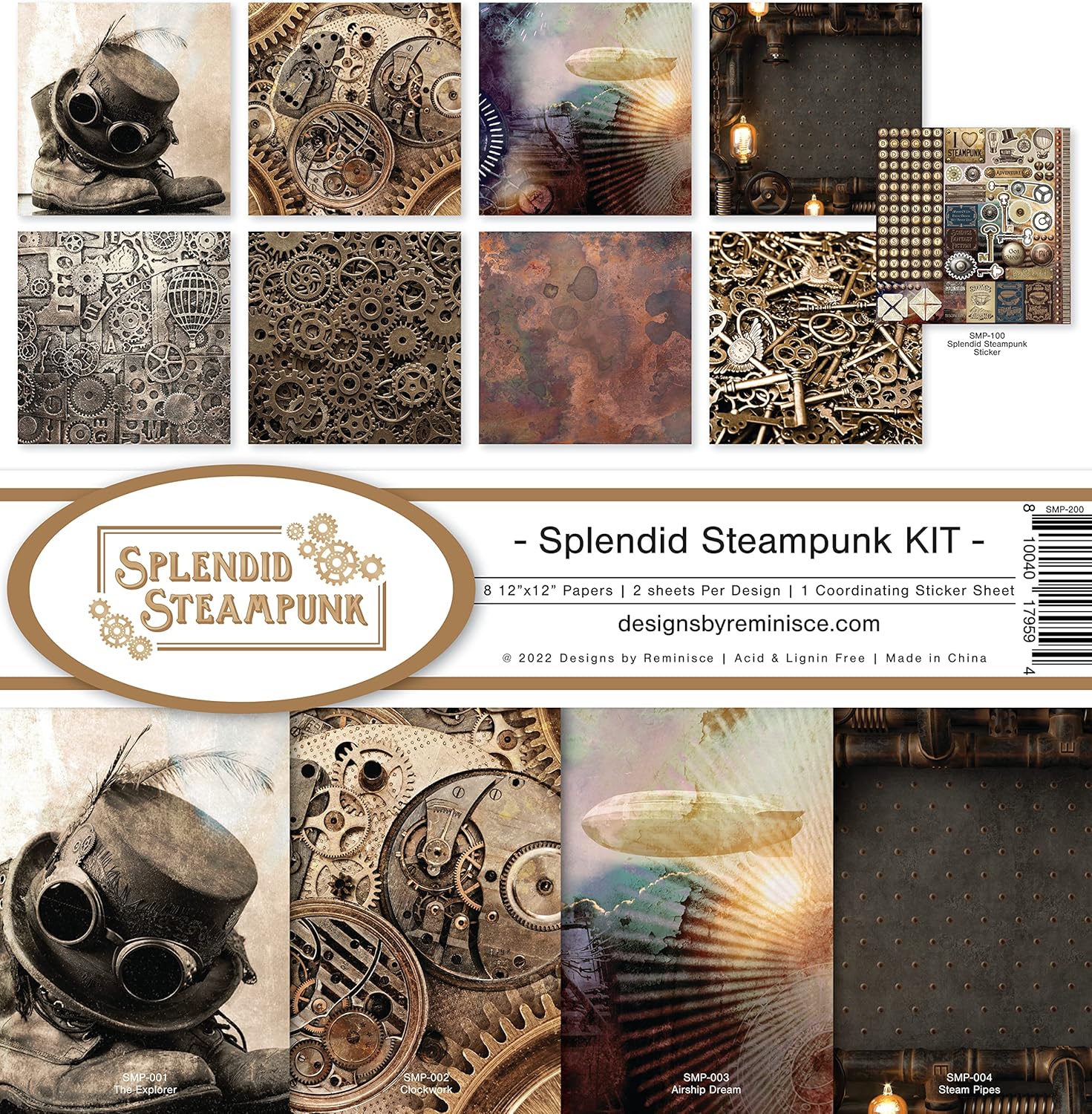 Reminisce Splendid Steampunk Scrapbook Collection Kit, White