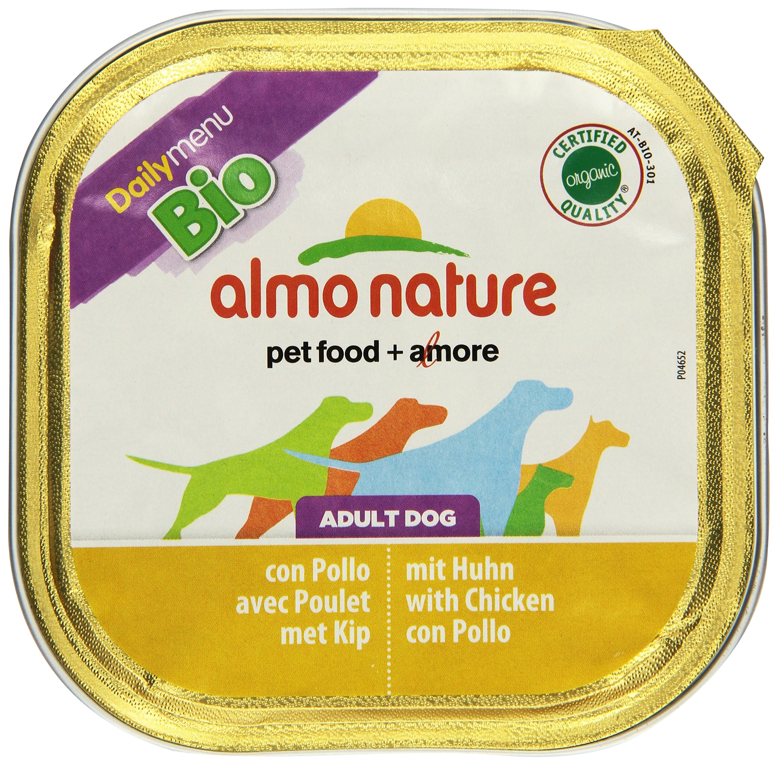 Almo Nature - Bio Organic - Nourriture Humide pour Chiens avec Poulet -​Pâté Biologique pour Chiens Adultes: 9 barquettes de 300g